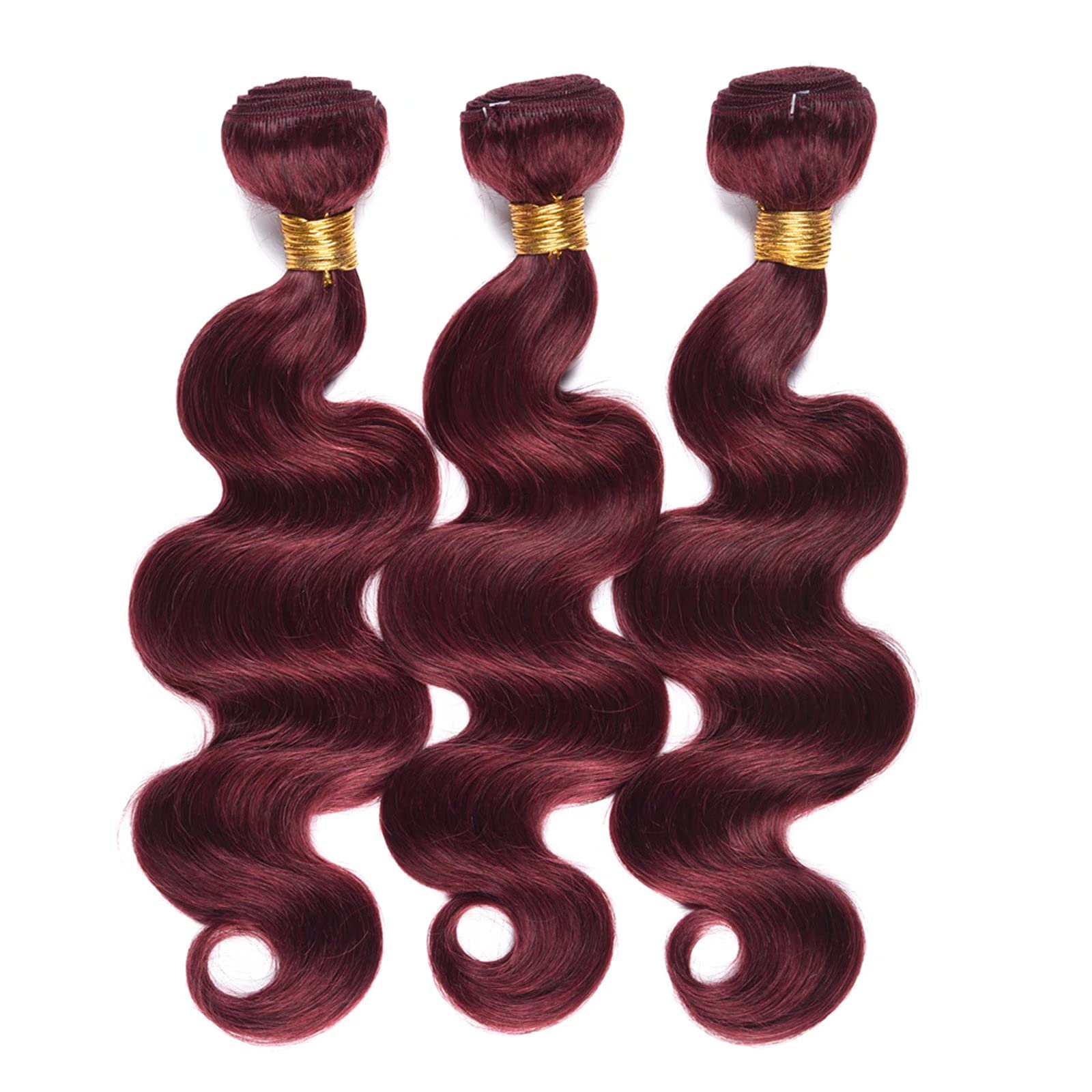 FEEL ME 99j Brazilian Body Wave Virgin Hair Bundles 3Pcs (10 12 14 Inch) - 100% Unprocessed Human Hair Extensions | Tangle-Free, Soft Burgundy Weft Hair for Natural Look | Perfect for Daily Wear, Parties & Special Occasions