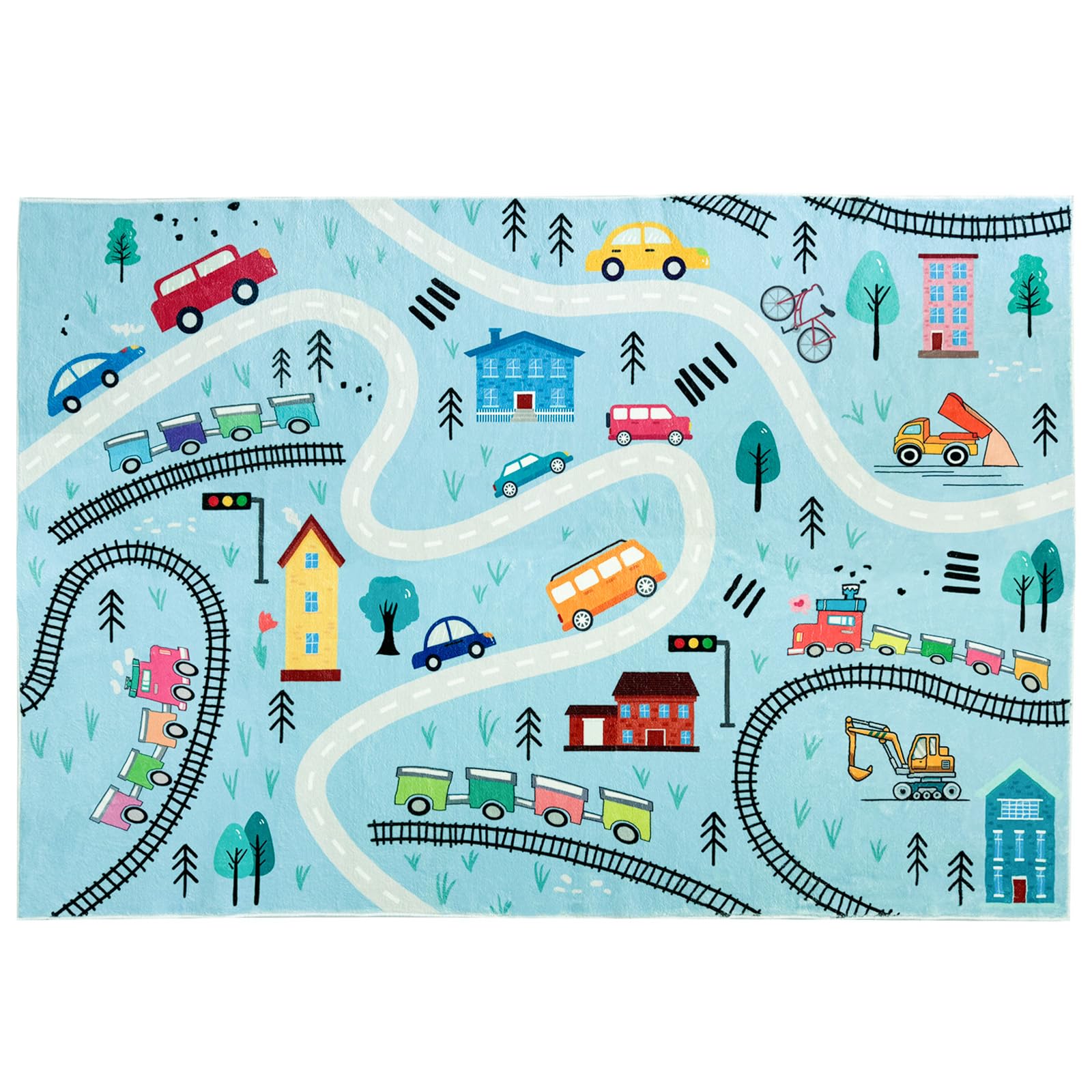 6Ft Large Kids Play Mat - Blue Road Map Car Rug for Toddlers & Children | Educational Traffic Adventure Area Rug for Playroom, Nursery & Bedroom Decor (4x6Ft) - Perfect for Learning, Playtime & Room Decoration