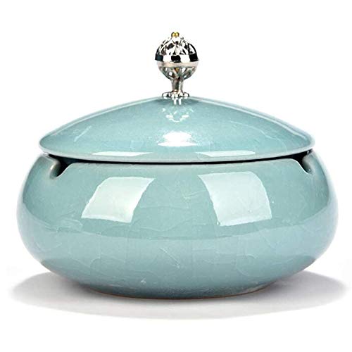 Cracked Ice Pattern Ceramic Ashtray with Lid - Windproof Cigarette Ash Holder for Home, Office & Outdoor Use - Decorative Smoking Accessory (Color C) | Perfect for Patio, Living Room & Office Desk Decor