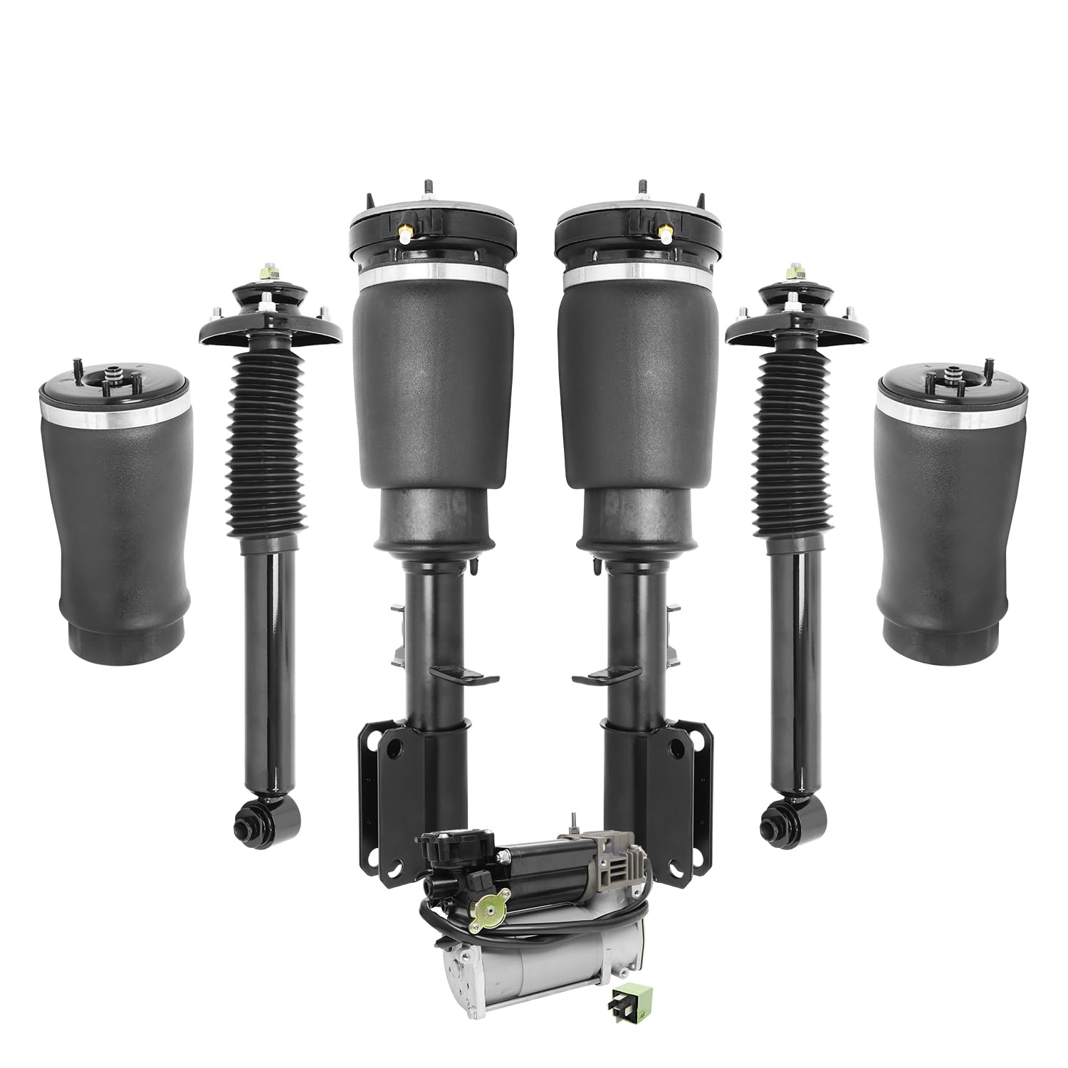 2000-2006 BMW X5 Front Air Strut & Rear Air Spring Suspension Kit with Gas Shocks & Air Compressor - Improve Ride Comfort for Off-Road & Towing