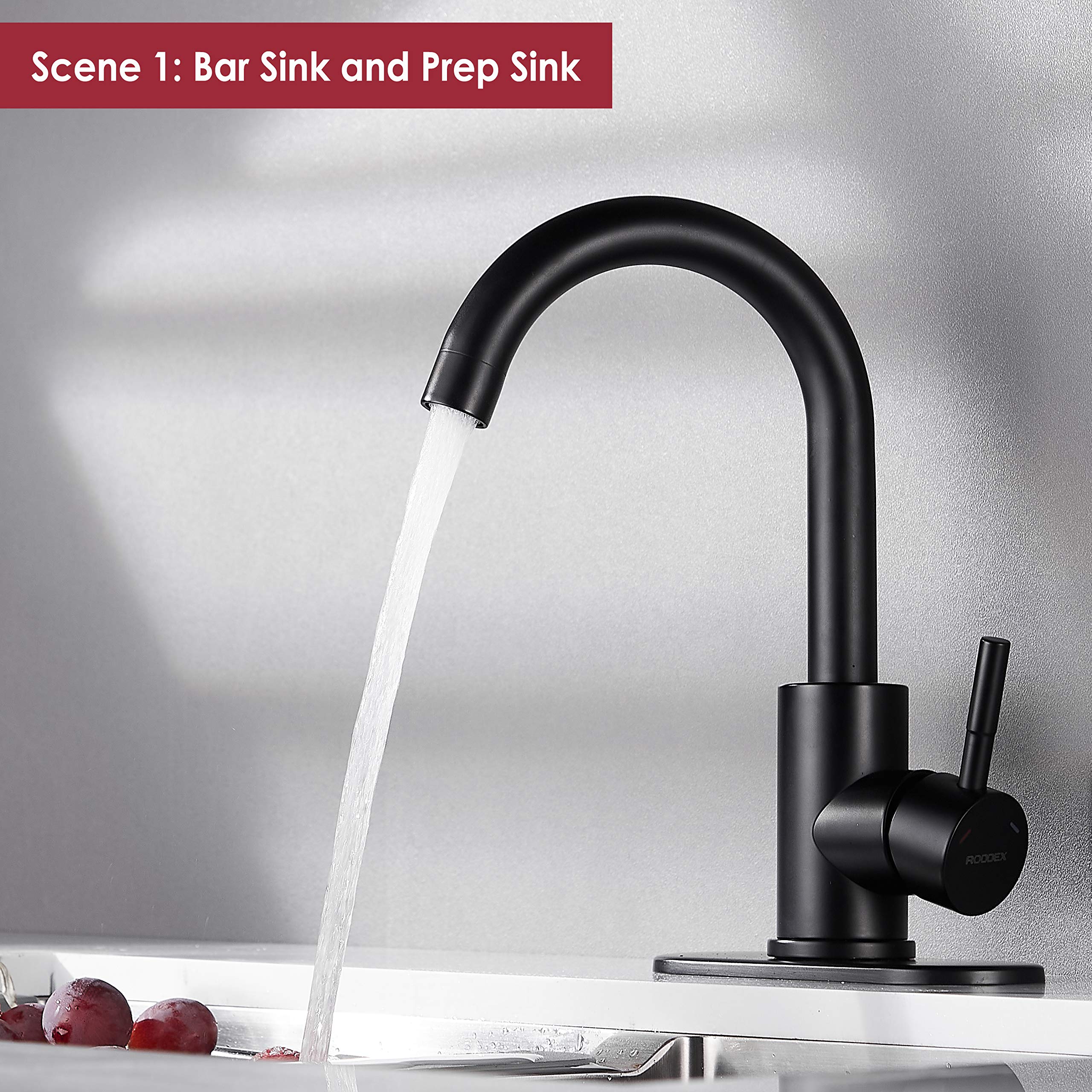 Stainless Steel 360° Swivel Wet Bar Sink Faucet - Single Handle Modern Matte Black Kitchen Tap with 3 Hole Cover Plate for Bathroom, Prep Sink & Small Spaces | Perfect for Home Bars, RV Kitchens & Compact Bathrooms