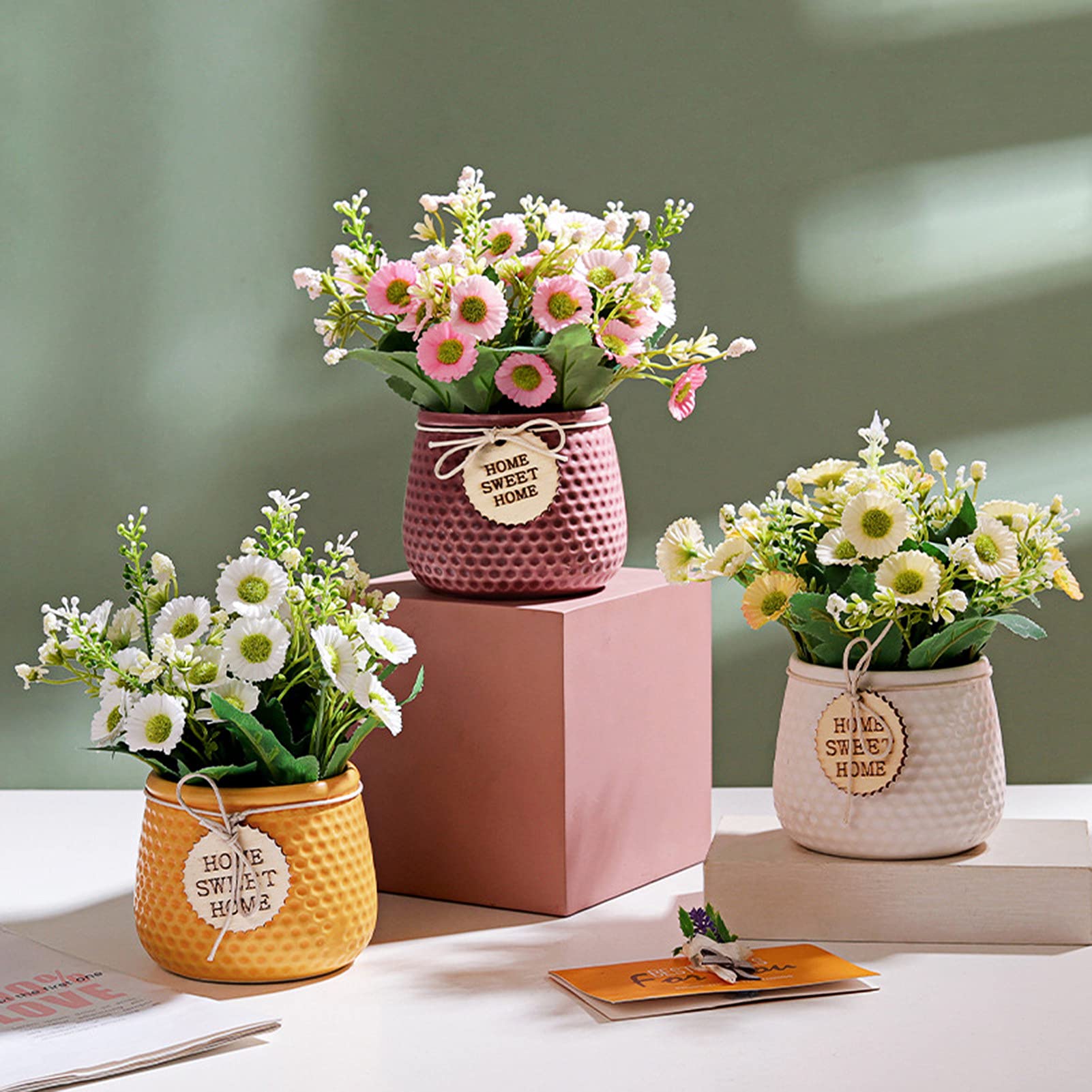Artificial Flower Bonsai - Realistic PVC Simulation Plants in Ceramic Vase, Faux Flowers Bouquets for Wedding, Party, Home & Office Decor - White (Perfect for Centerpieces, Table Decorations and Gift Giving)