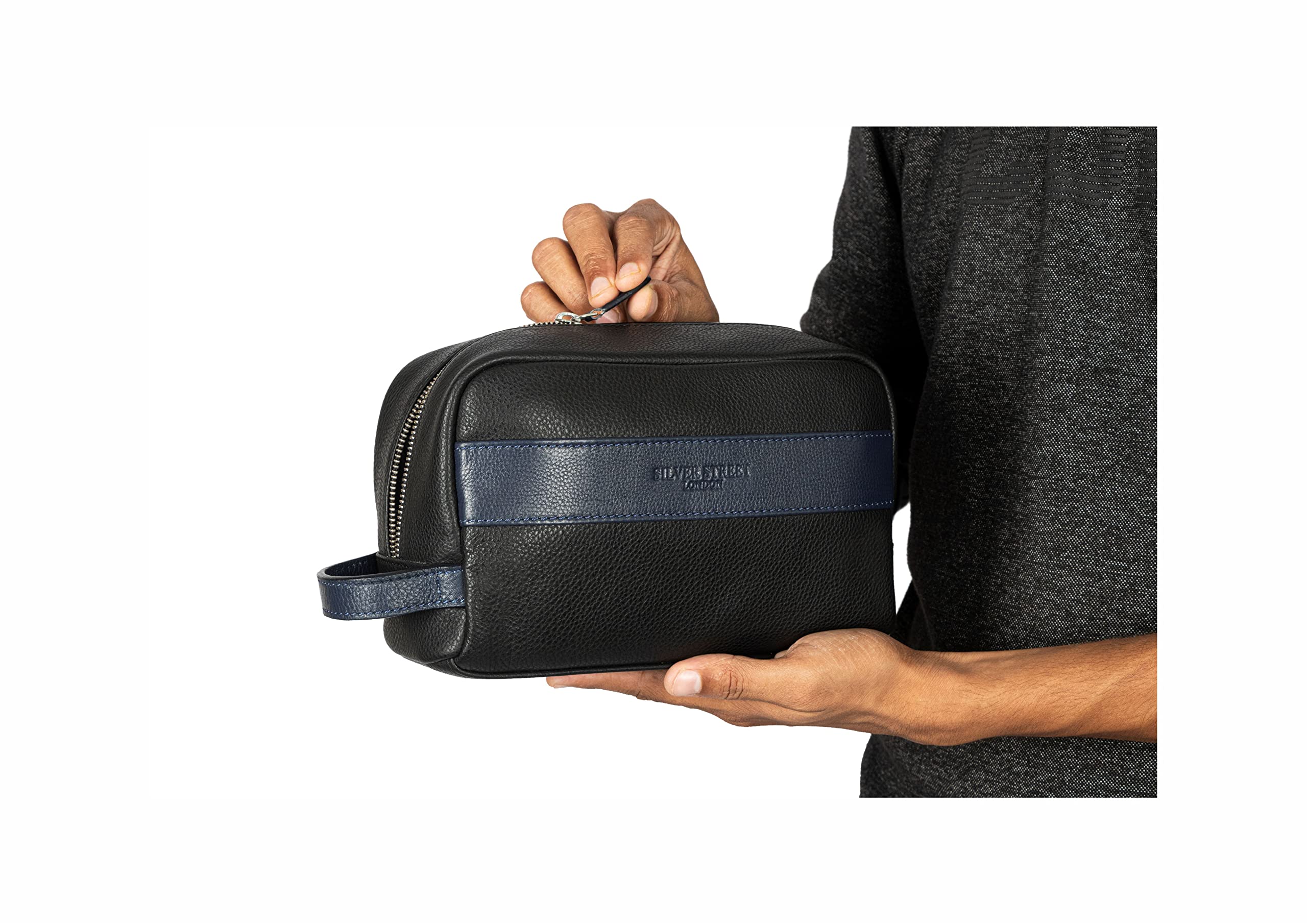 Premium Walter Leather Toiletry Bag for Men & Women - Waterproof Travel Cosmetic Organizer with Interior Pockets - Ideal for Gym, Business Trips & Vacation (Blue)