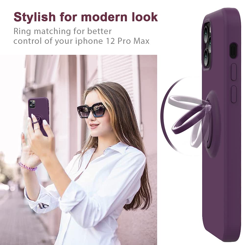 MOCCA iPhone 12 Pro Max Case 6.7 Inch with Ring Kickstand - Shockproof Protective Cover with Soft Microfiber Lining | Anti-Scratch Full Body Protection | Perfect for Work, Travel & Outdoor Activities (Grape)