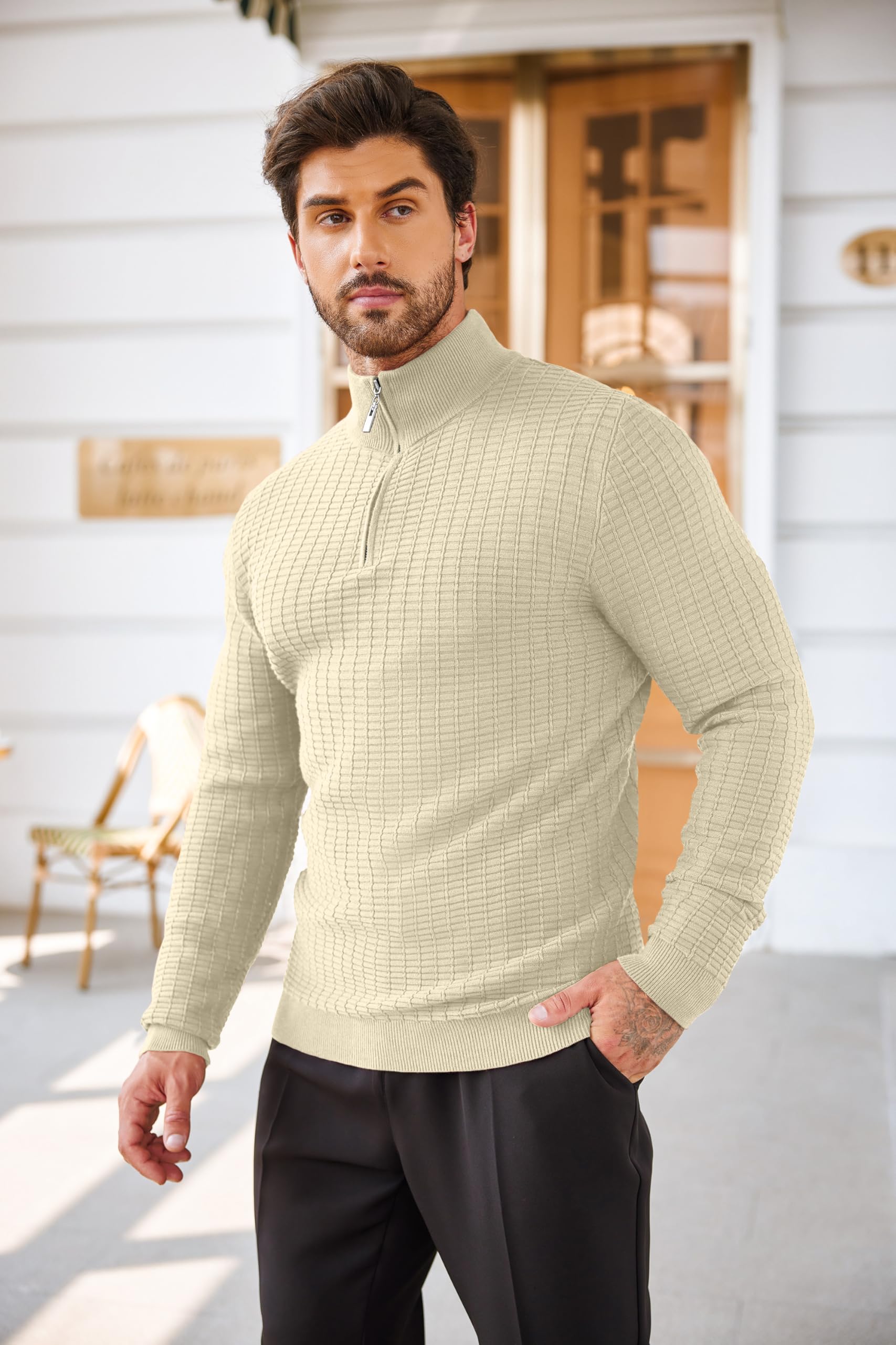 COOFANDY Men's Slim Fit Lightweight Cotton Quarter Zip Sweater - Breathable Knit Mock Neck Pullover for Casual Wear | Perfect for Office, Outdoor & Fall Layering