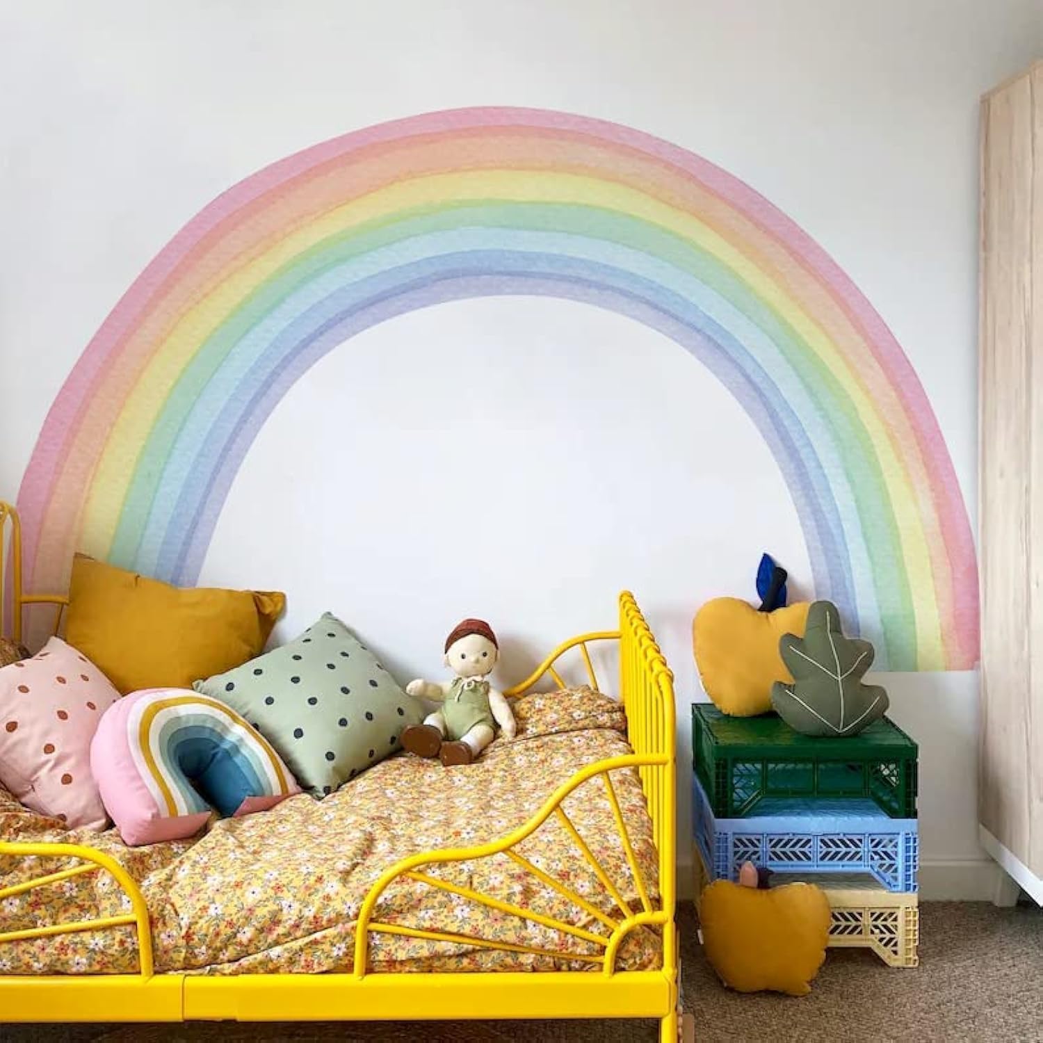 FunLife Vinyl Large Rainbow Wall Mural Stickers - Peel and Stick Precut Giant Vibrant Watercolor Wall Decals for Girls Bedroom, Kids Nursery & Playroom Decor (75.59