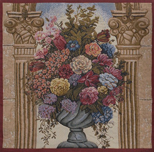 Charlotte Home Furnishings 17x17 Inch Floral Arch Belgian Tapestry Throw Pillow Cover - Cotton Decorative Cushion for Sofa, Bed, Living Room & Home Decor