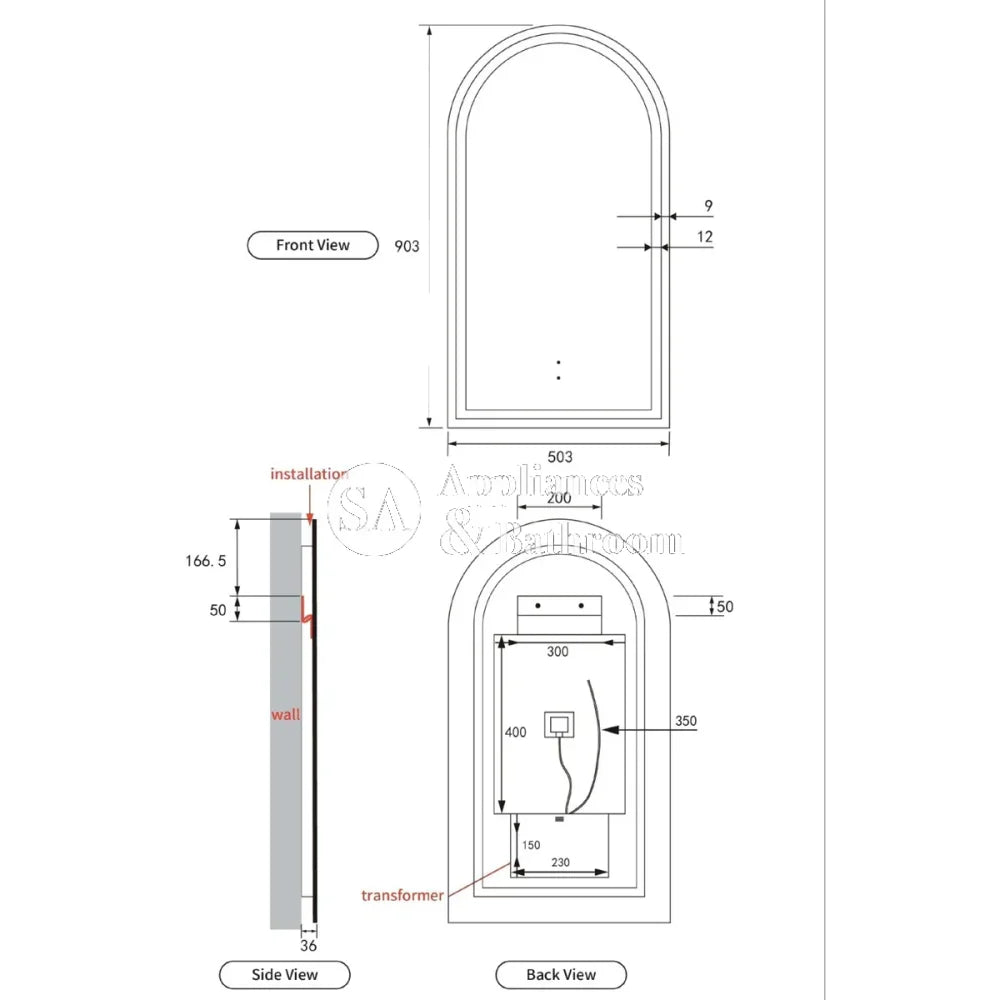 Aulic Canterbury Arch LED Mirror Brushed Bronze - 19.7