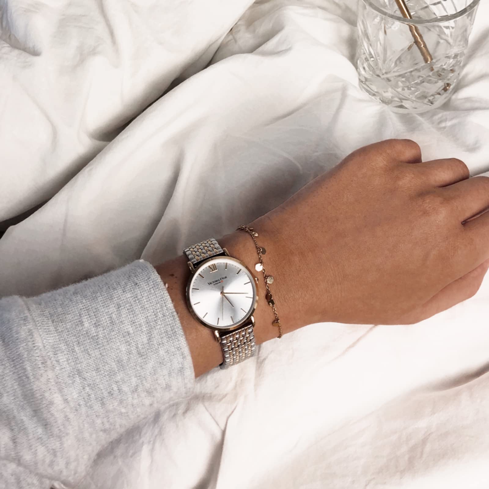 VICTORIA HYDE Women's Two-Tone Watch - Silver & Rose Gold Stainless Steel Ladies Watch for Large Wrist | Perfect for Office, Party & Everyday Wear