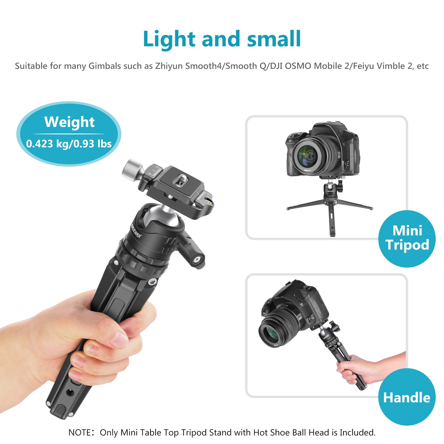NEEWER Metal Portable Desktop Mini Tripod Stand for Camera, Phone, and Webcam - Perfect for Vlogging, Live Streaming, and Photography