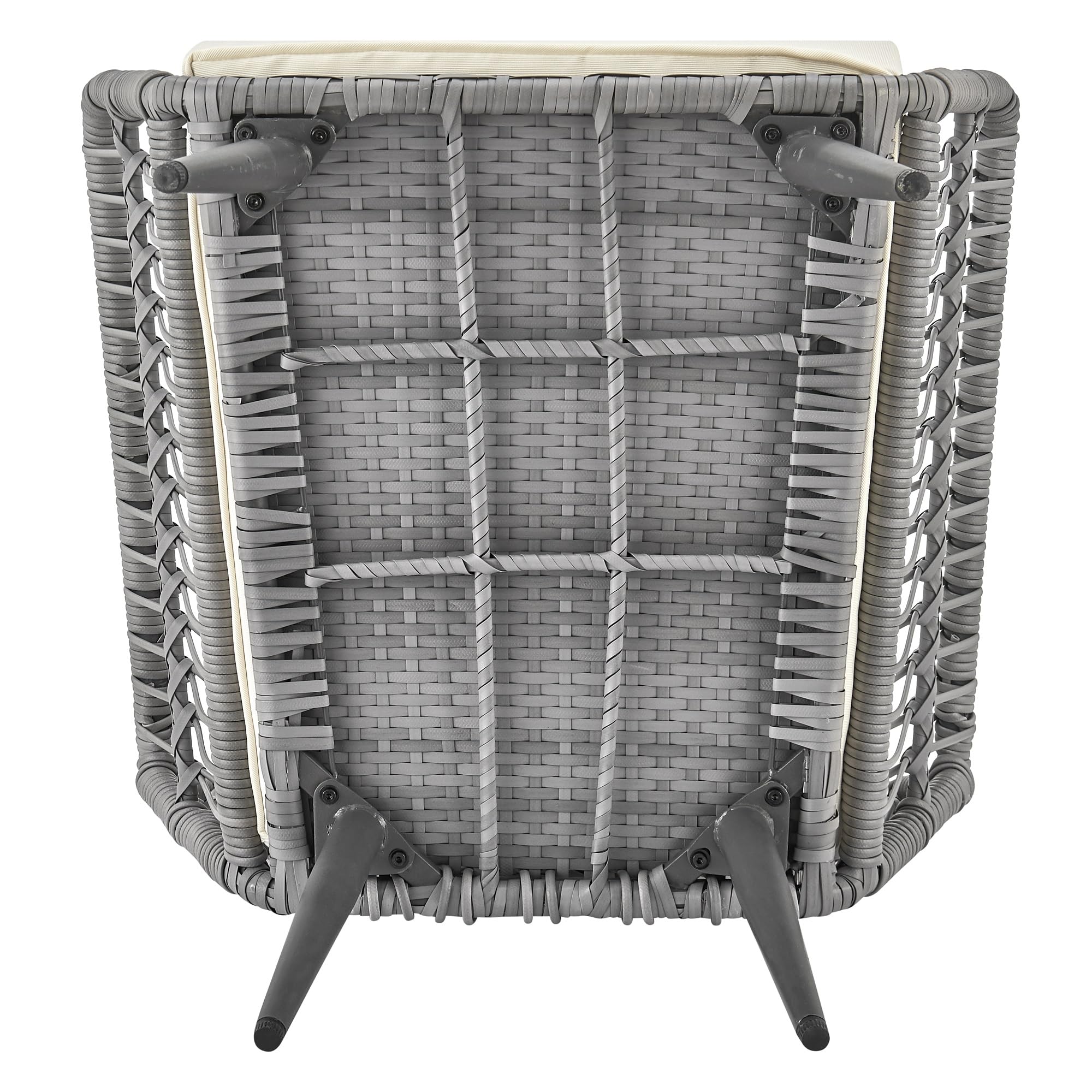 Modern Cannes 3-Piece Patio Conversation Set with Cushioned Rope Wicker Chairs & Glass Top End Table - Outdoor Furniture for Garden, Balcony, Poolside - Washable Cream Cushions & Durable Wicker Design