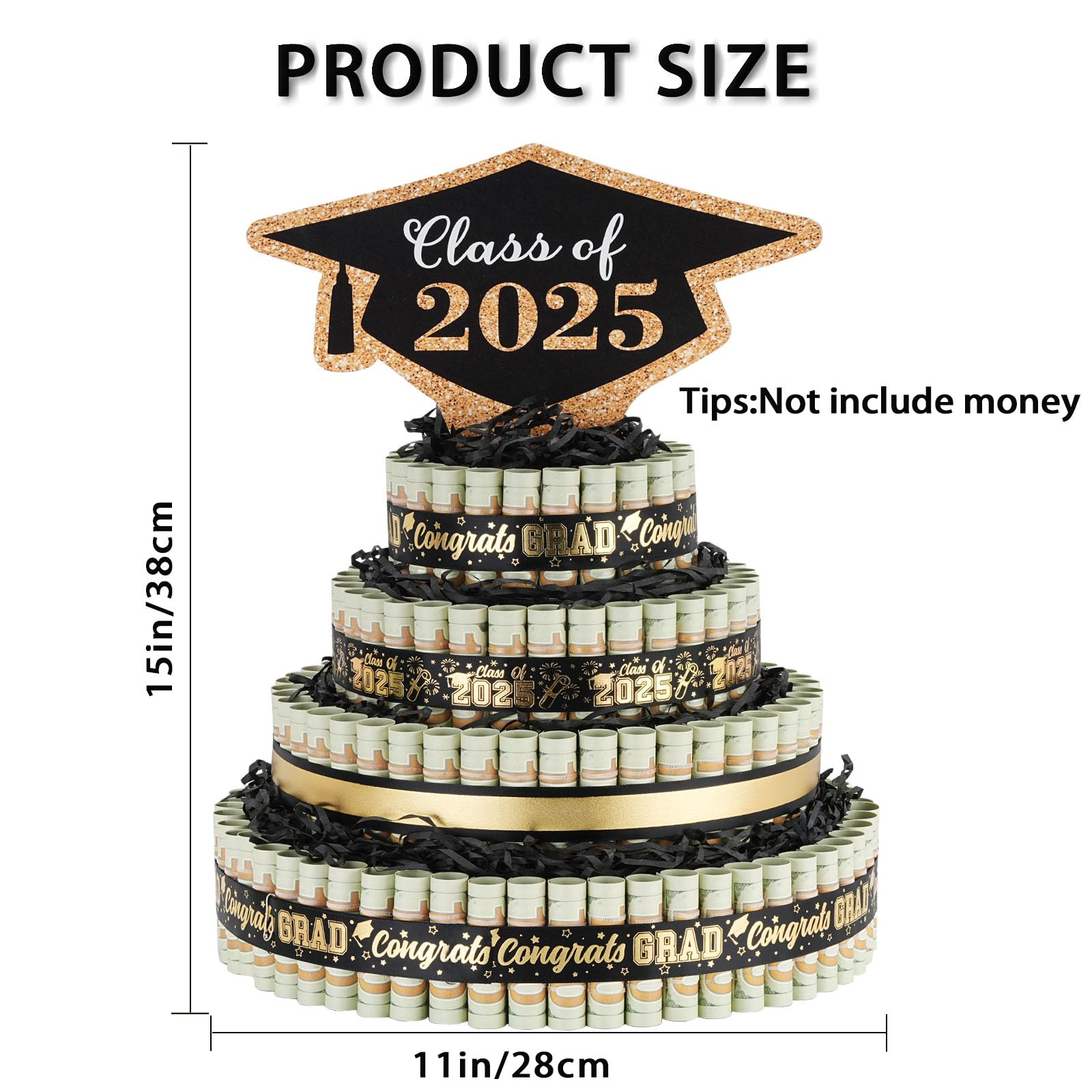 Class of 2025 Graduation Gift - 4 Tier Money Cake with Cash for High School & College Graduates | Unique Graduation Decorations & Centerpiece for Boys & Girls | Perfect Graduation Party Gift Idea for Her/Him