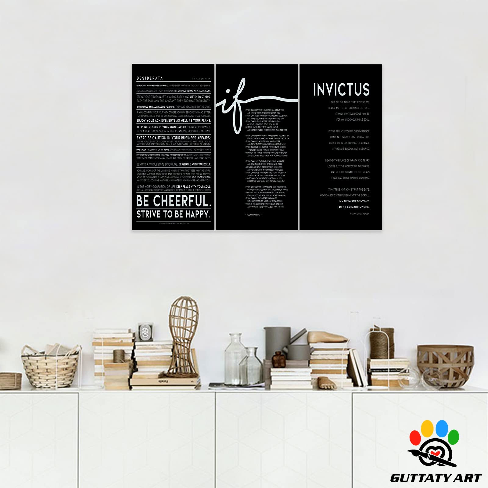 3-Piece Motivational Wall Art Set - Inspirational Quote Canvas Prints for Office & Home Decor (16”x24”, Black & White) - Positive Affirmation Posters for Workplace, Living Room & Bedroom Wall Decor
