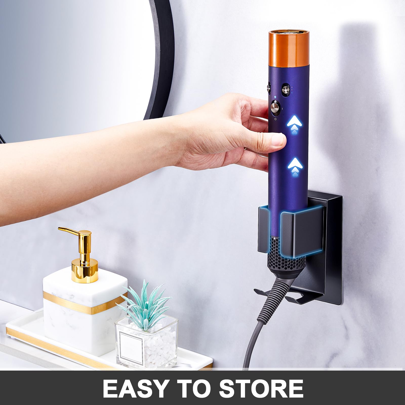 Wall Mounted Stainless Steel Hair Dryer and Straightener Holder - Organizer for Blow Dryer, Curling Iron & Hair Tools - Bathroom Storage Solution for Hair Styling Accessories - Perfect for Salon, Home & Travel Use