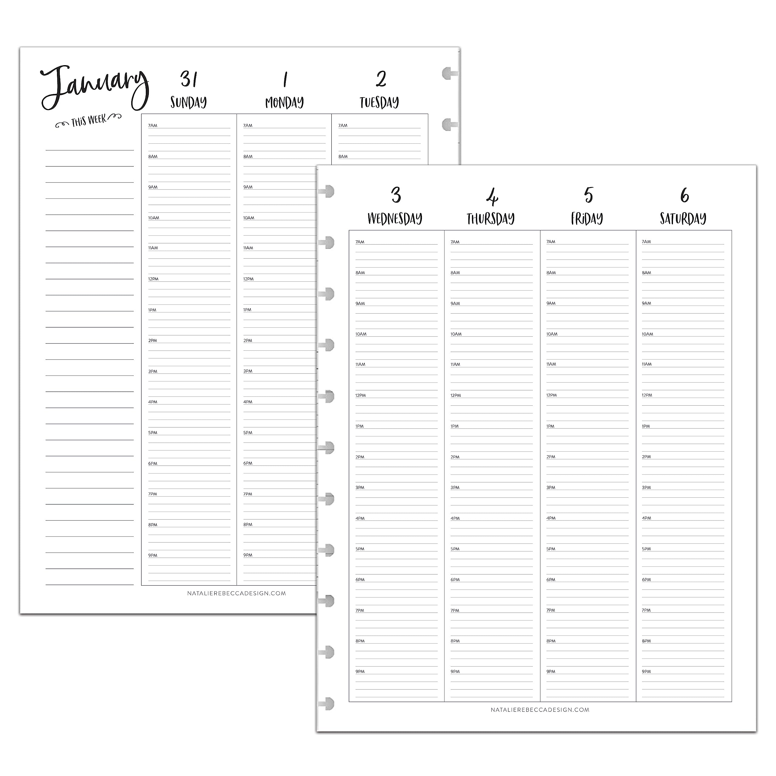 BetterNote 2025 Hourly Planner Refill for Discbound Notebooks - Fits Levenger Circa, Happy Planner, InkWell Press, Staples Arc, TUL & Talia (Whimsy Design, 11-Disc, 8.5