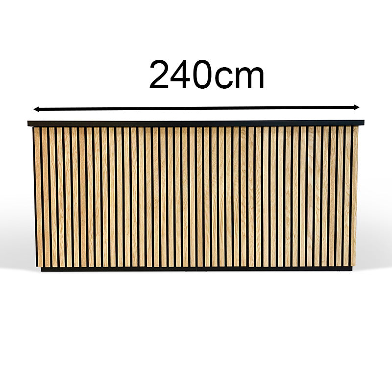 KENTO 240cm Modern Reception Desk with Timber Slat Acoustic Panel in Black & Oak - Perfect for Office Lobby, Hotel Front Desk, and Corporate Waiting Areas