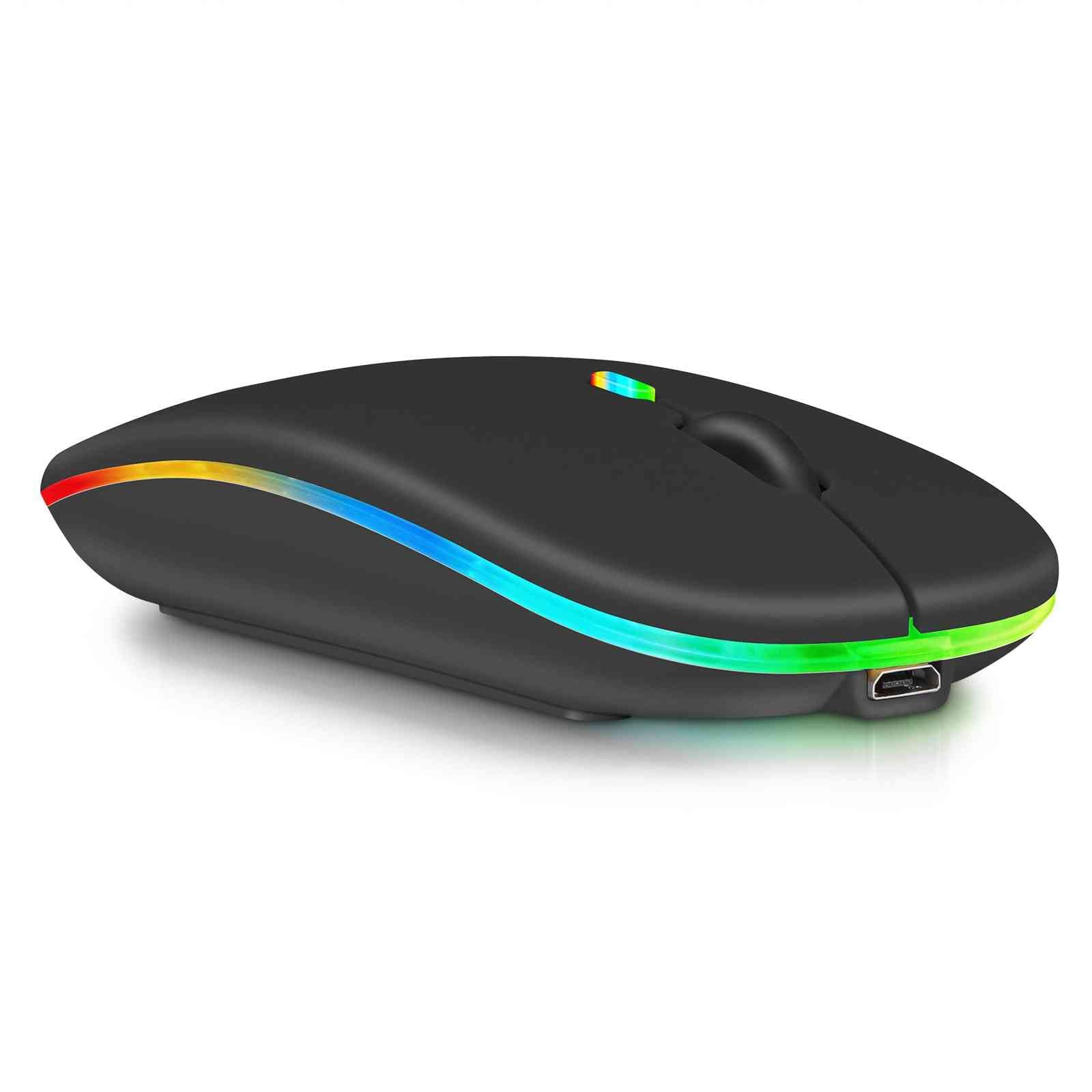 Rechargeable Wireless Mouse 2.4GHz & Bluetooth - Compatible with Amazon Fire HD 10/Plus/Max 11, Kindle, Laptop, PC, Mac, iPad Pro, Tablet & Android - RGB LED Onyx Black - Perfect for Work, Gaming & Travel