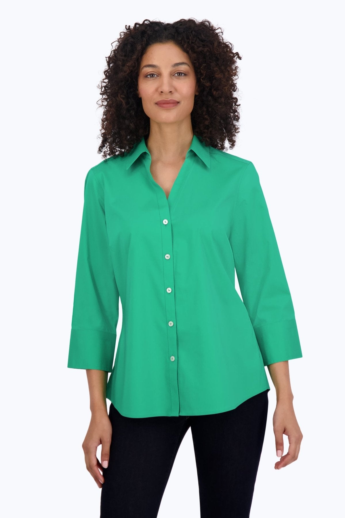 Mary No Iron Stretch 3/4 Sleeve Shirt - Wrinkle-Free Comfort Blouse for Women - Perfect for Office, Travel & Casual Wear