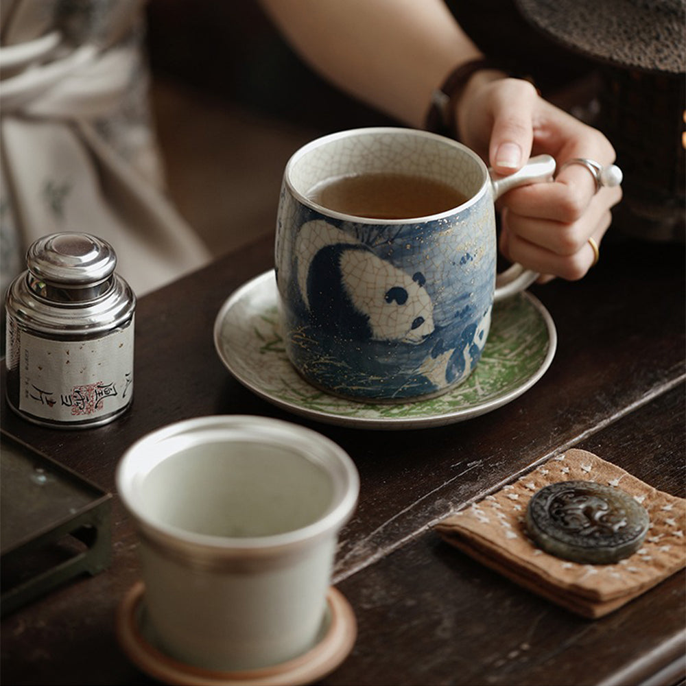 Exquisite Chinese Ruyao Panda & Bamboo Tea Cup - Handmade Ceramic Tea Set for Gongfu Tea Ceremony - Perfect Gift for Tea Lovers & Home Decor