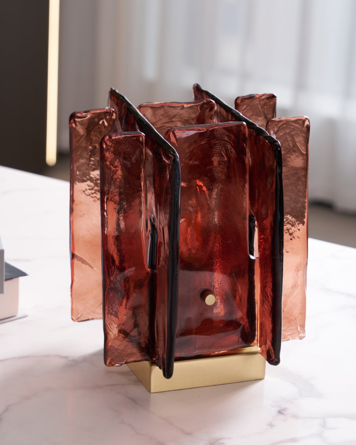 Amber LED Building Block Table Lamp - Modern Nightstand Light for Bedroom, Office, and Kids Room Decor - Perfect for Reading, Relaxing, and Creating Cozy Atmosphere