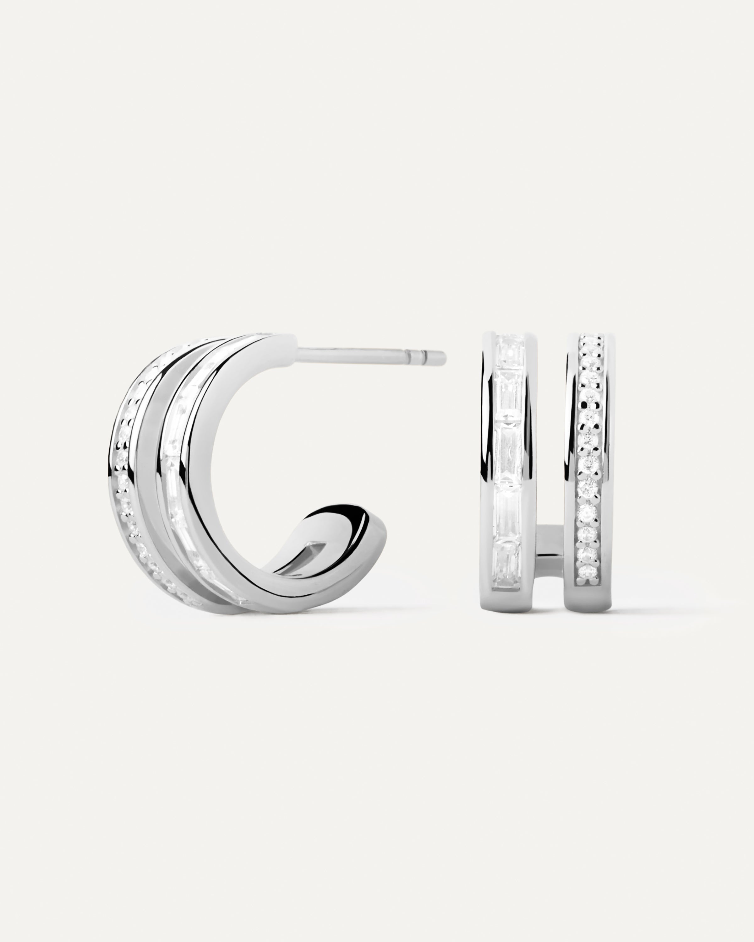 Bianca Double Band Silver Hoop Earrings for Women - Sterling Silver Minimalist Dangle Earrings - Perfect for Everyday Wear, Office, Parties & Special Occasions