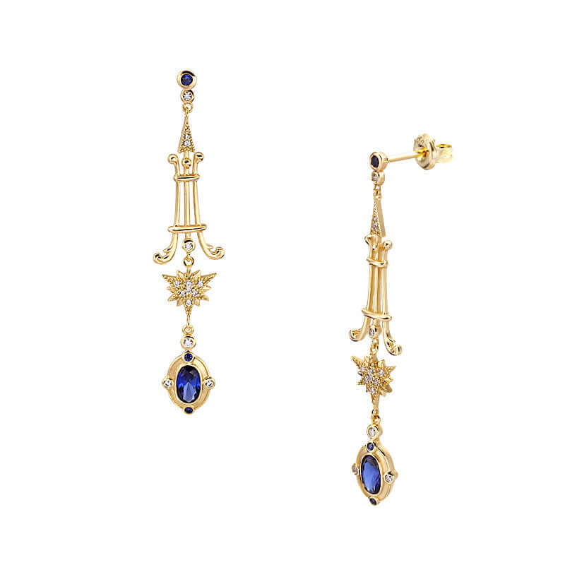 Baroque Sapphire Star Drop Earrings for Libra Birthstone | TB1218 | Elegant Jewelry Gift for Women, Birthday Present, Special Occasion Accessory