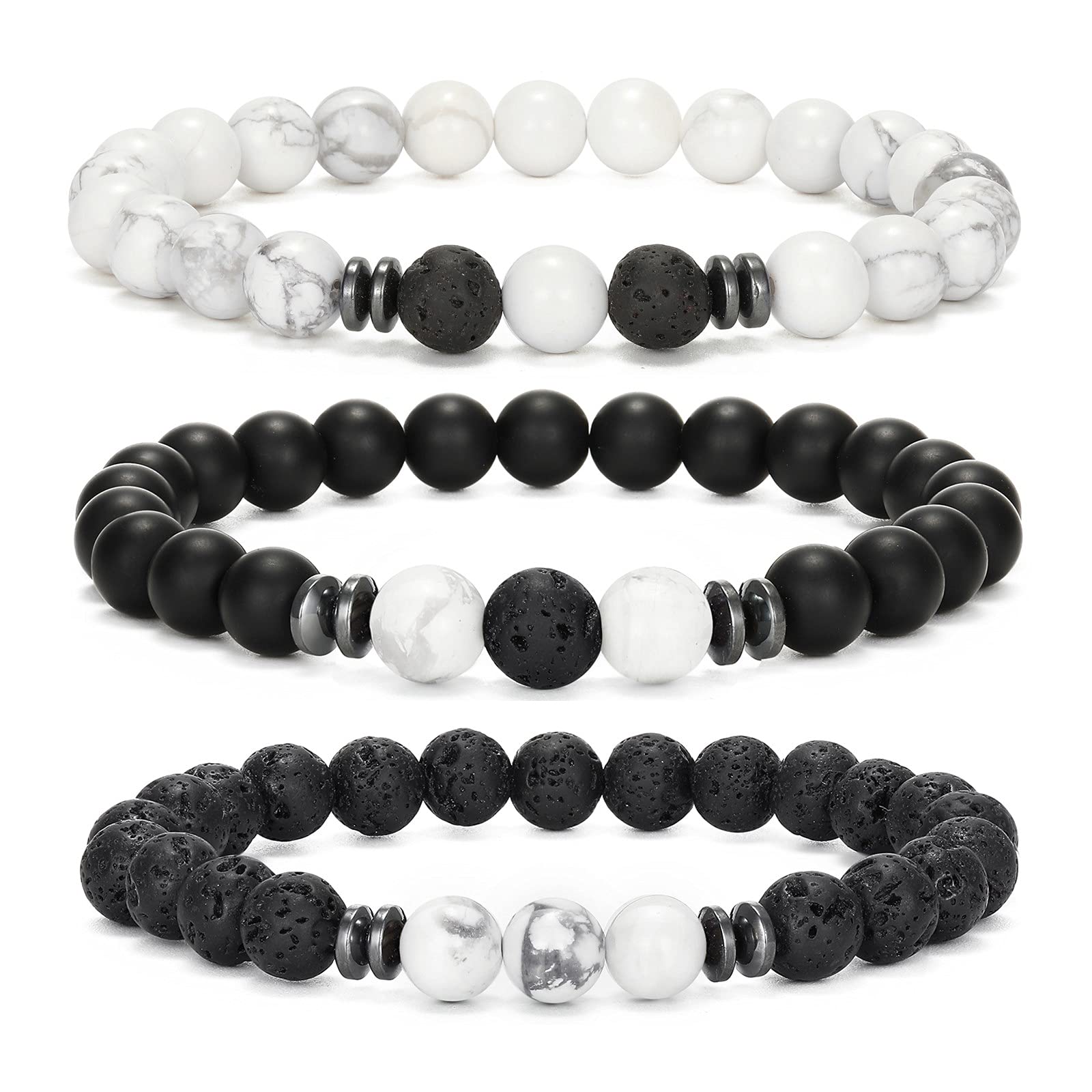 Mens Beaded Bracelet Set - Couples Matching Lava Rock Beads Bracelet for Men & Women - Stone Jewelry Gift for Him & Her - Perfect for Dating, Anniversary & Romantic Occasions