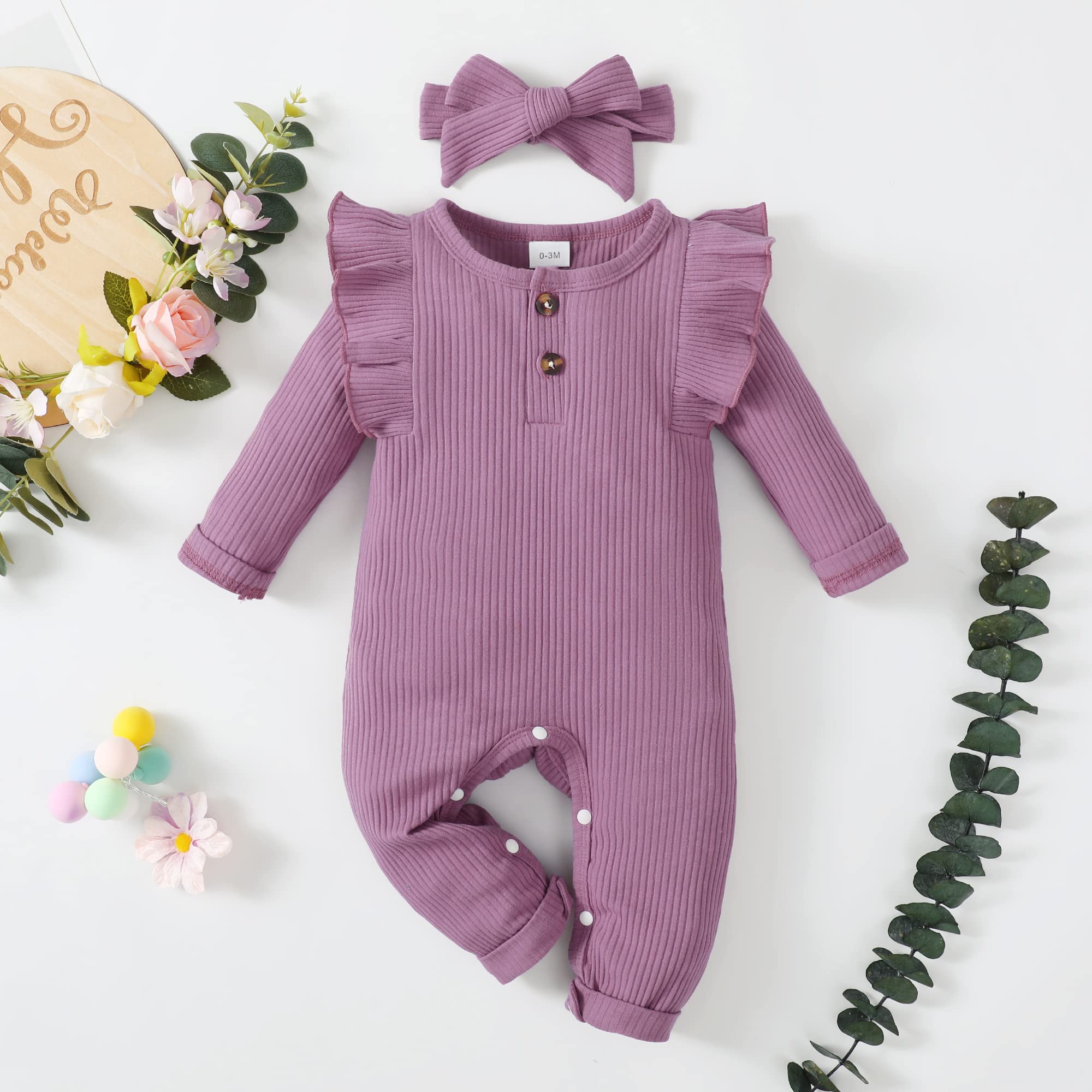 Renotemy Newborn Baby Girl Clothes - Fall Winter Outfits, Infant Rompers & Solid Jumpsuits | Soft Cotton Bodysuits for 0-24 Months | Perfect for Family Photos, Holidays & Daily Wear