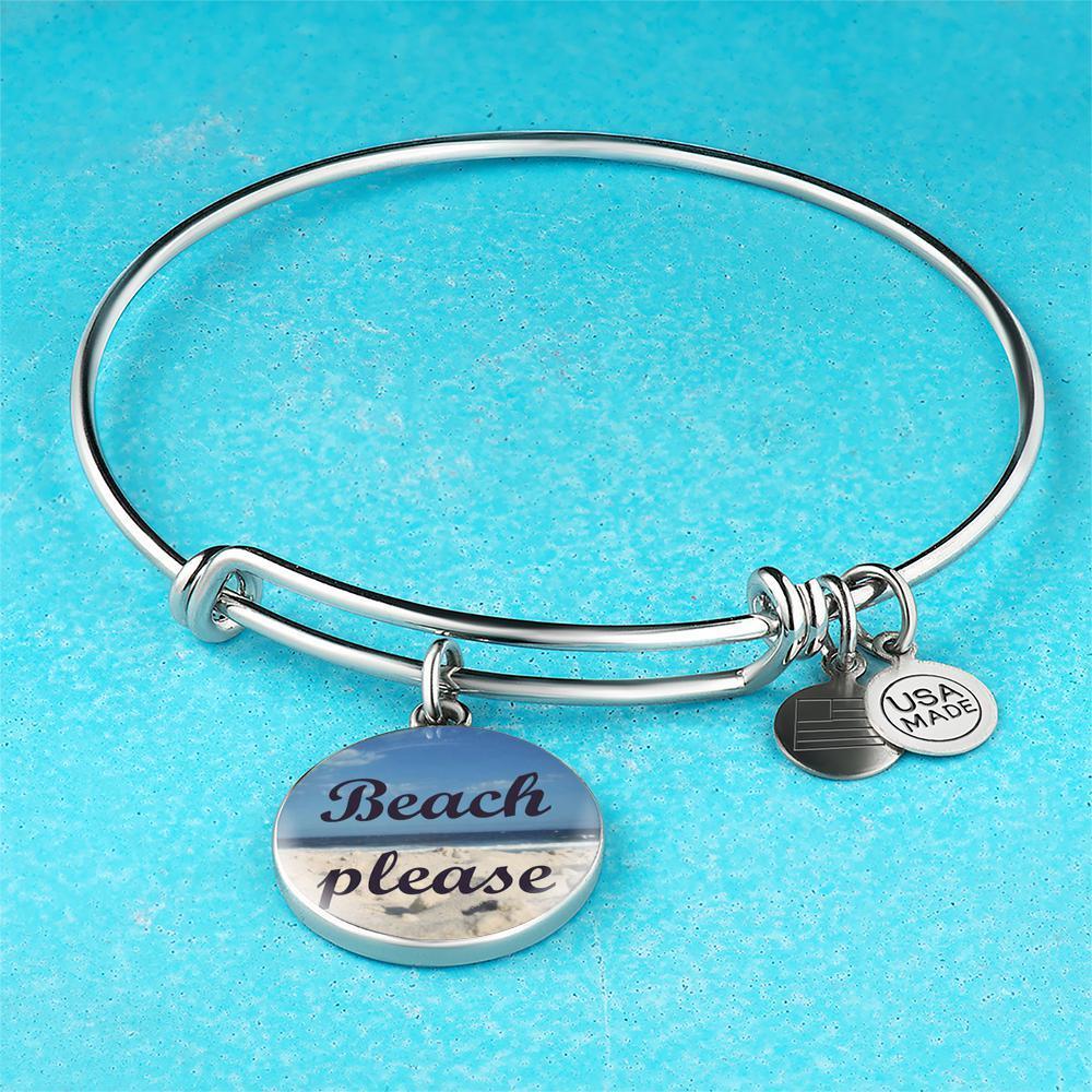 Beach Please Bangle Bracelet - Trendy Adjustable Summer Jewelry for Women - Perfect for Vacations, Beach Parties & Boho Fashion