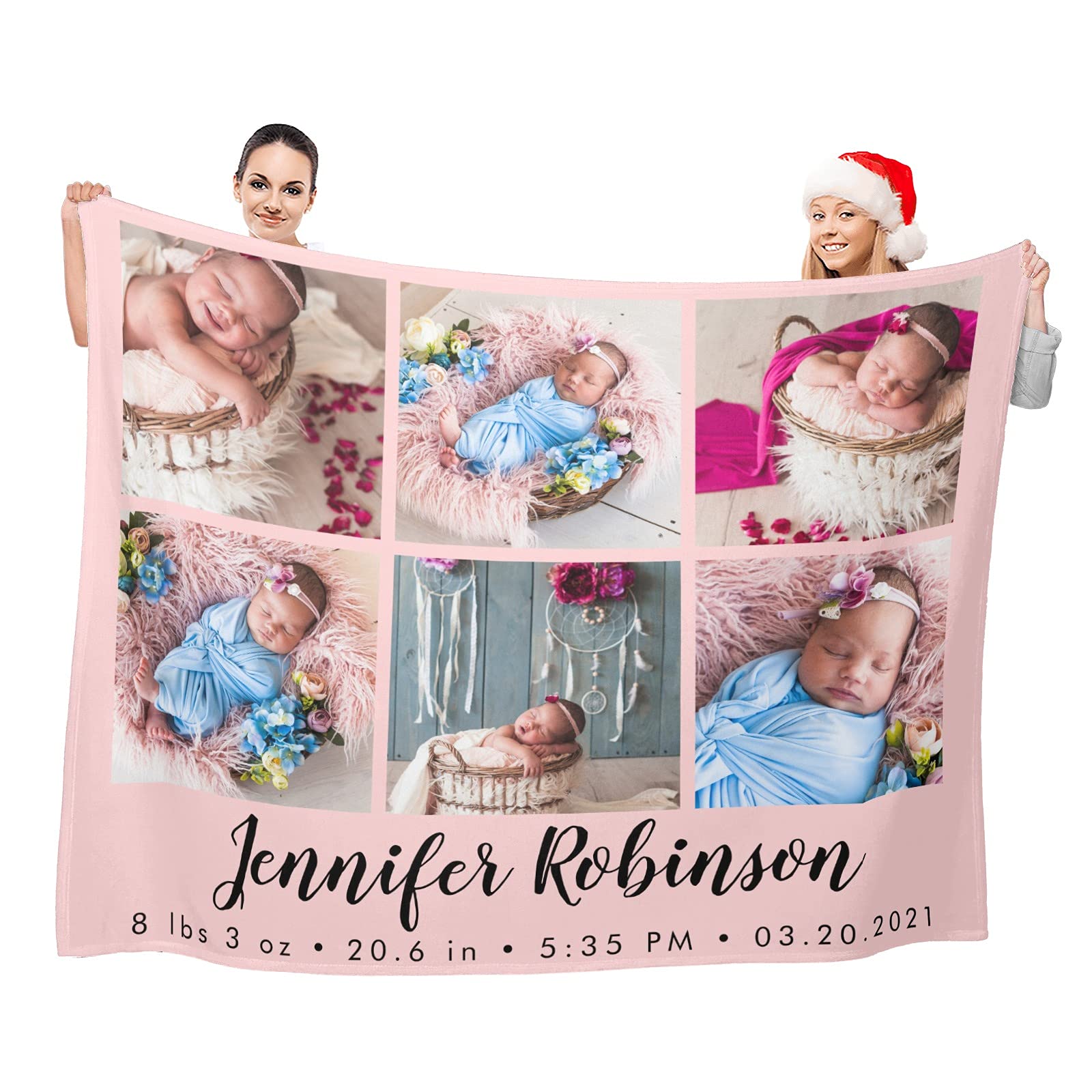 Personalized Baby Blankets for Girls with Photos & Name - Custom Newborn Blanket Gift - Soft & Cozy for Nursery, Christening, or Baby Shower Present