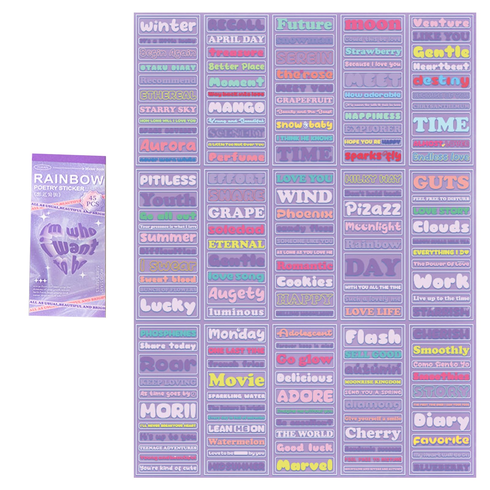 SIBLYMONA Korean Deco Stickers Set - 30 Sheets Colorful Glitter Stickers with Flower, Heart, Ribbon, Letter & Alphabet Designs | Perfect for Kpop Photocard, Scrapbooking, DIY Cards, Kids Crafts & Journaling (Heart Attack Theme)