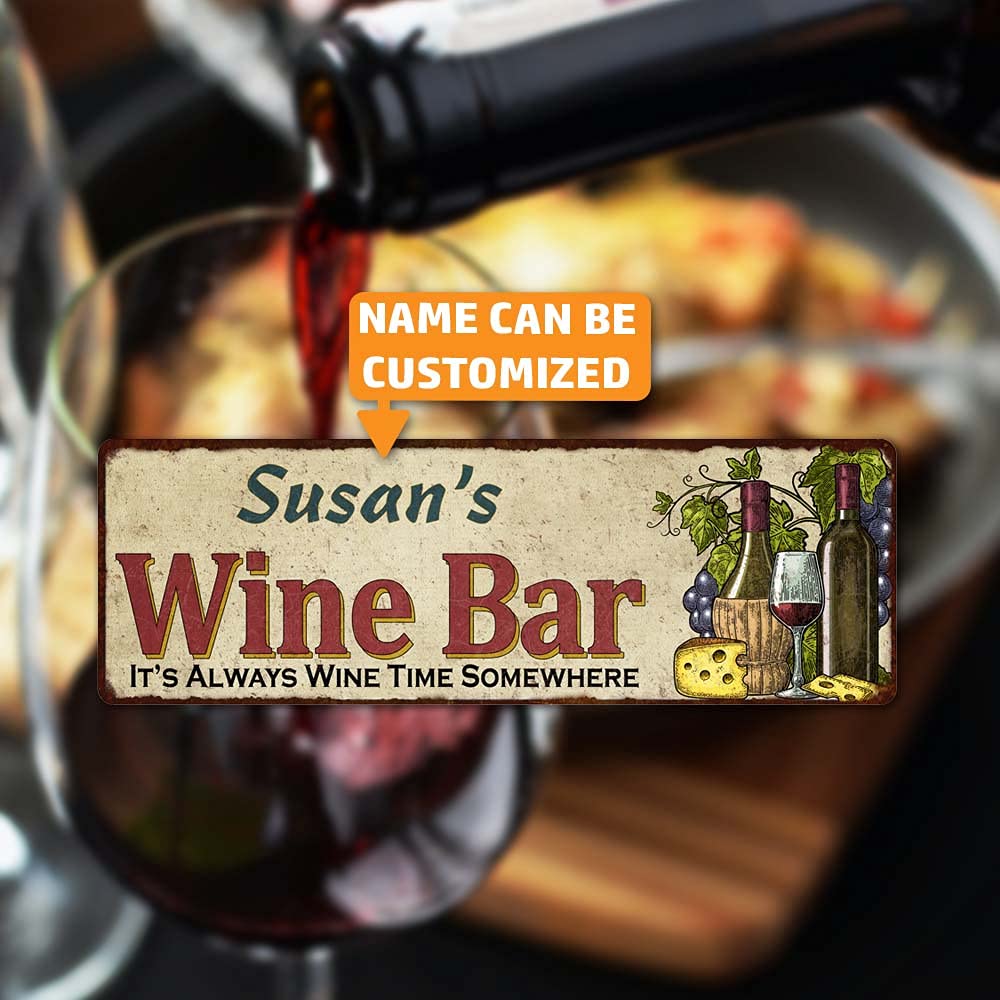 Personalized Wine Bar Sign - Rustic Metal Wall Art for Home, Kitchen & Cellar Decor - 8x24 Inch Matte Finish Tin Plaque - Perfect Gift for Wine Lovers & Housewarming (Great for Dining Rooms, Bars & Entertaining Spaces)