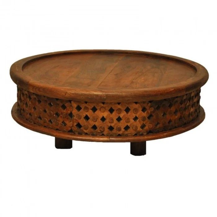 Hand Carved Wooden Coffee Table with Detachable Legs - Rustic Living Room Furniture for Home Decor & Entertaining