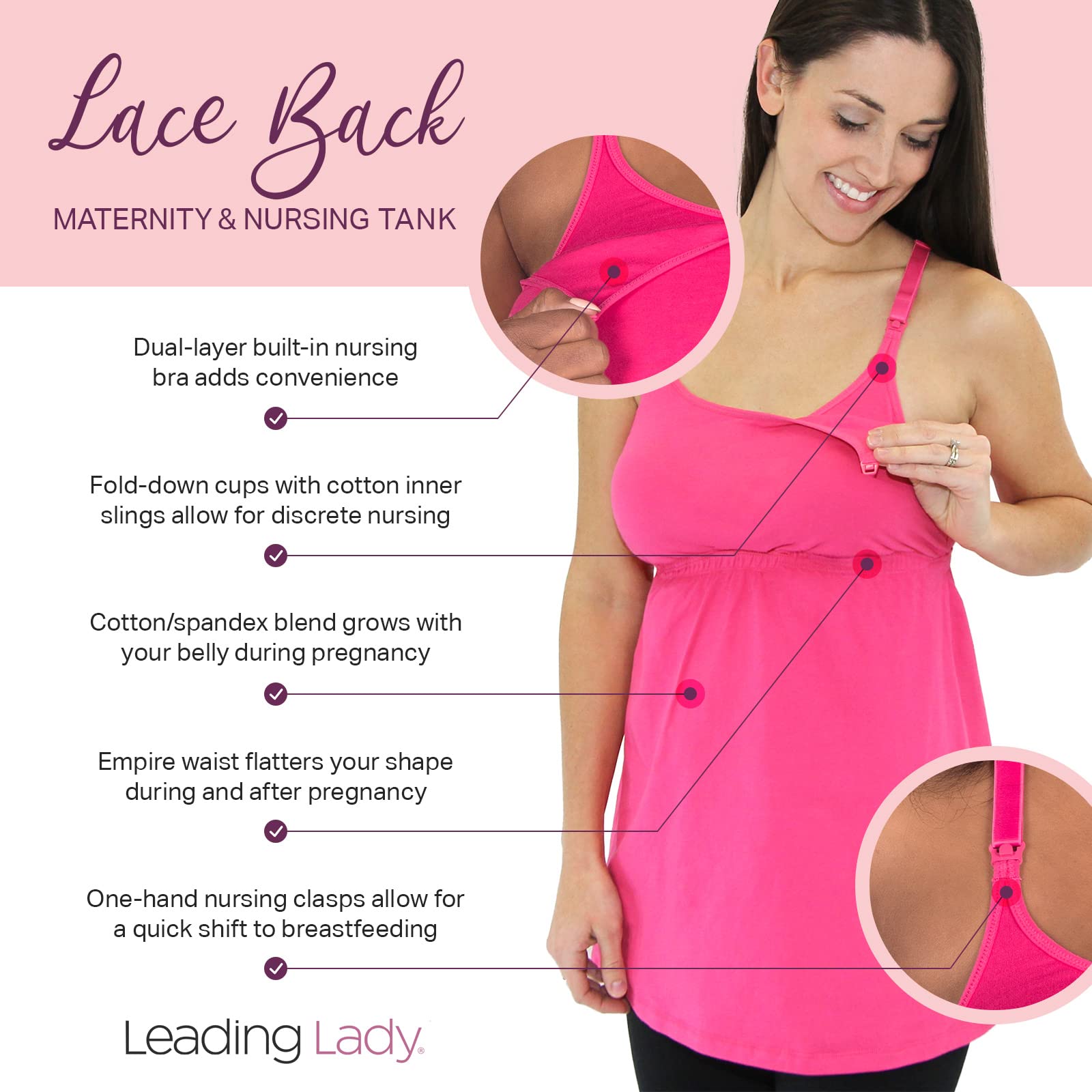 Leading Lady Lace Nursing Tank Tops for Breastfeeding - Comfortable Lace Maternity Tanks with Built-In Nursing Bra for Nursing Mothers | Perfect for Everyday Wear, Nursing Sessions, and Postpartum Recovery