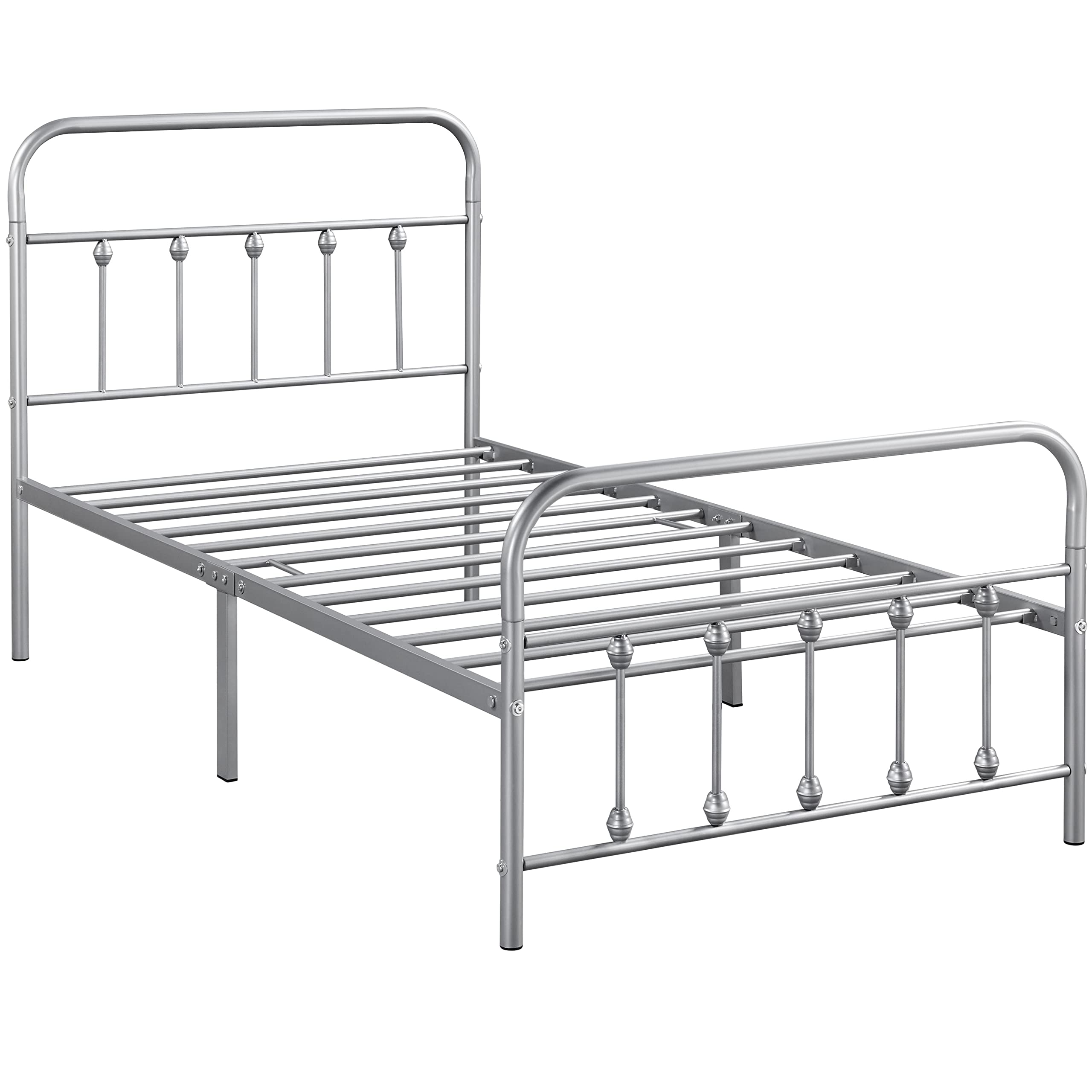 Topeakmart Metal Bed Frame - Twin/Full/Queen/King Size Platform Bed with Sturdy High Headboard & Footboard, Durable Steel Frame with Underbed Storage - Silver | Perfect for Modern Bedrooms, Guest Rooms & Small Spaces