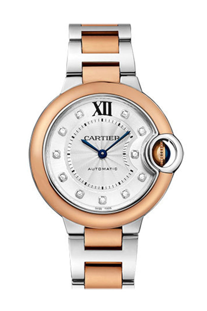 Cartier Ballon Bleu 33MM Diamond Dial Watch - Stainless Steel & Rose Gold W3BB0006 for Women | Luxury Dress Watch for Business, Parties & Special Occasions