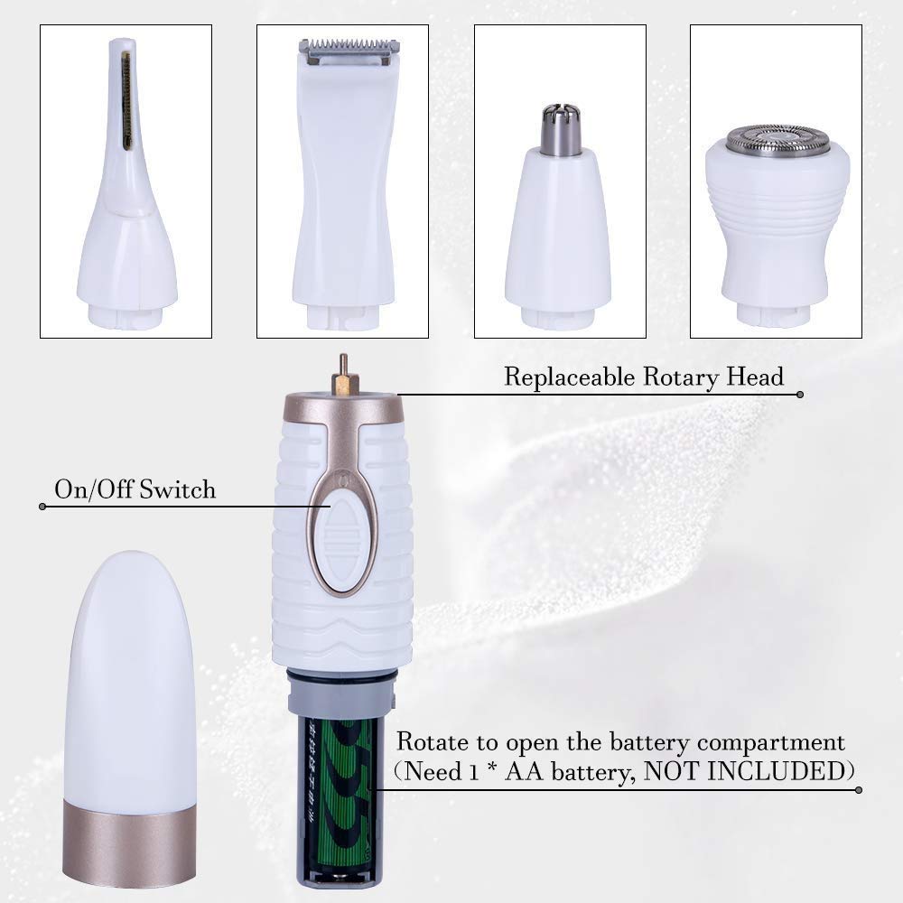 Painless Ear & Nose Hair Trimmer for Men - Rechargeable Eyebrow & Facial Hair Shaver with LED Light | Portable Grooming Kit for Travel & Home Use | Easy Clean White Trimmer for Beards, Nose & Ear Hair