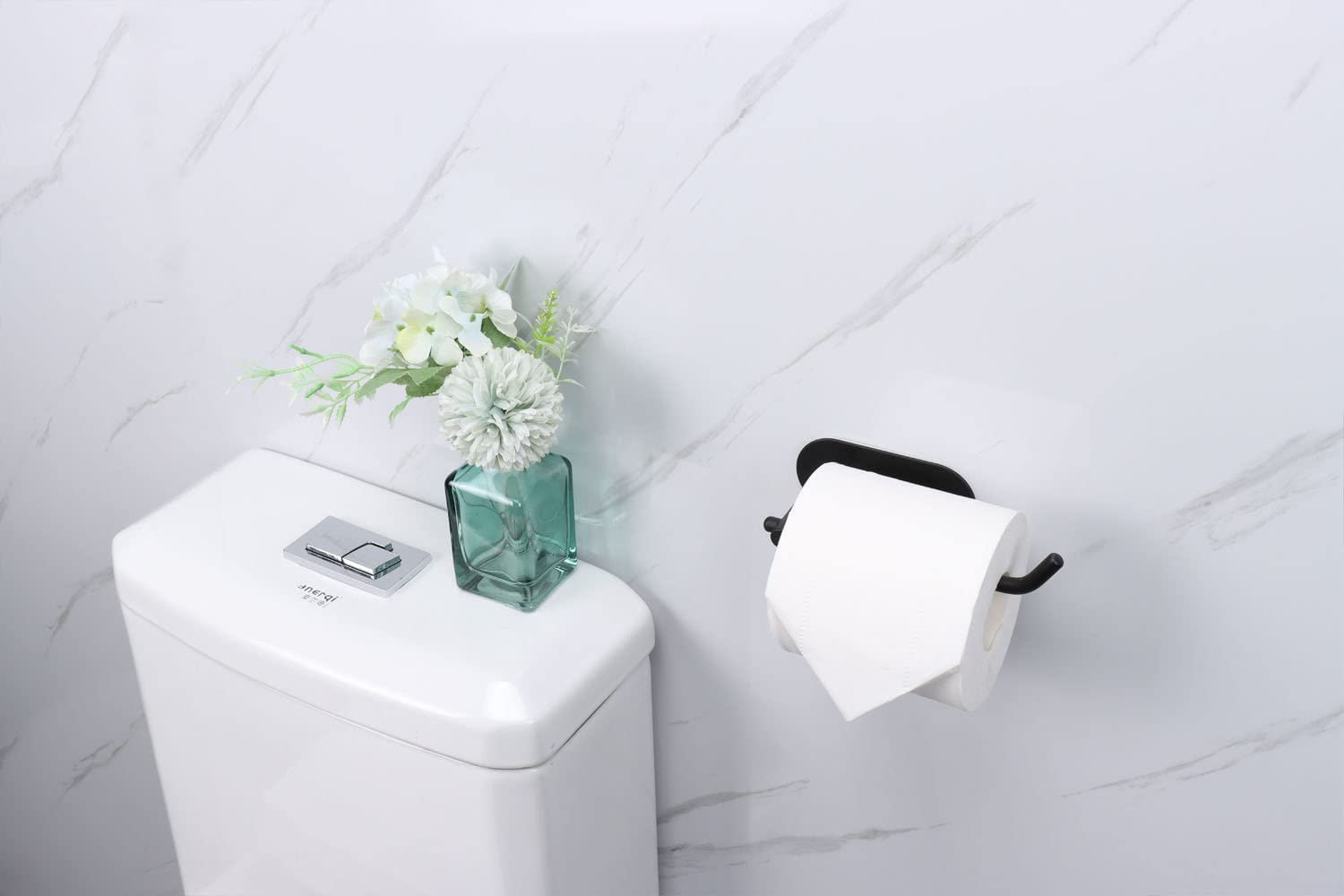 TocTen Self-Adhesive Toilet Paper Holder - No Drill Stainless Steel Bathroom Tissue Roll Mount - Easy Install Matte Black Paper Holder for Home, Office, Kitchen | Space-Saving & Modern Bathroom Organization