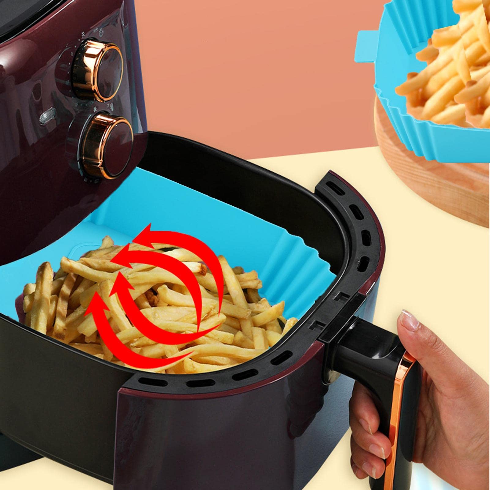 Heat-Resistant Silicone Air Fryer Basket with Handle - Reusable Oven & Baking Accessories - Easy Clean Square Silicone Pot - Replacement for Parchment Paper - Perfect for Roasting Vegetables, Cooking Chicken Wings & Meal Prep