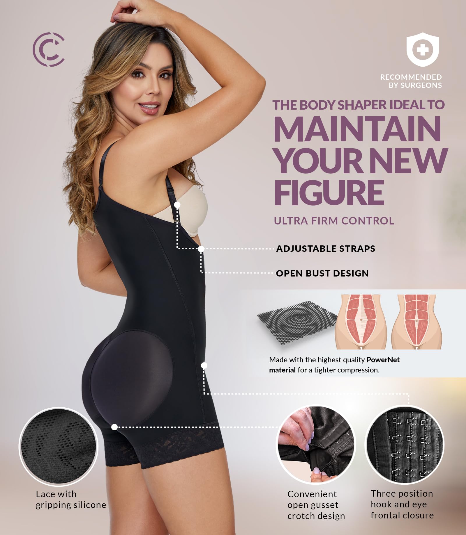CURVEEZ High Compression Shapewear for Women - Tummy Control & Butt Lifting Fajas Colombianas Body Shaper with Thigh Slimming | Perfect for Everyday Wear, Special Occasions & Postpartum Recovery