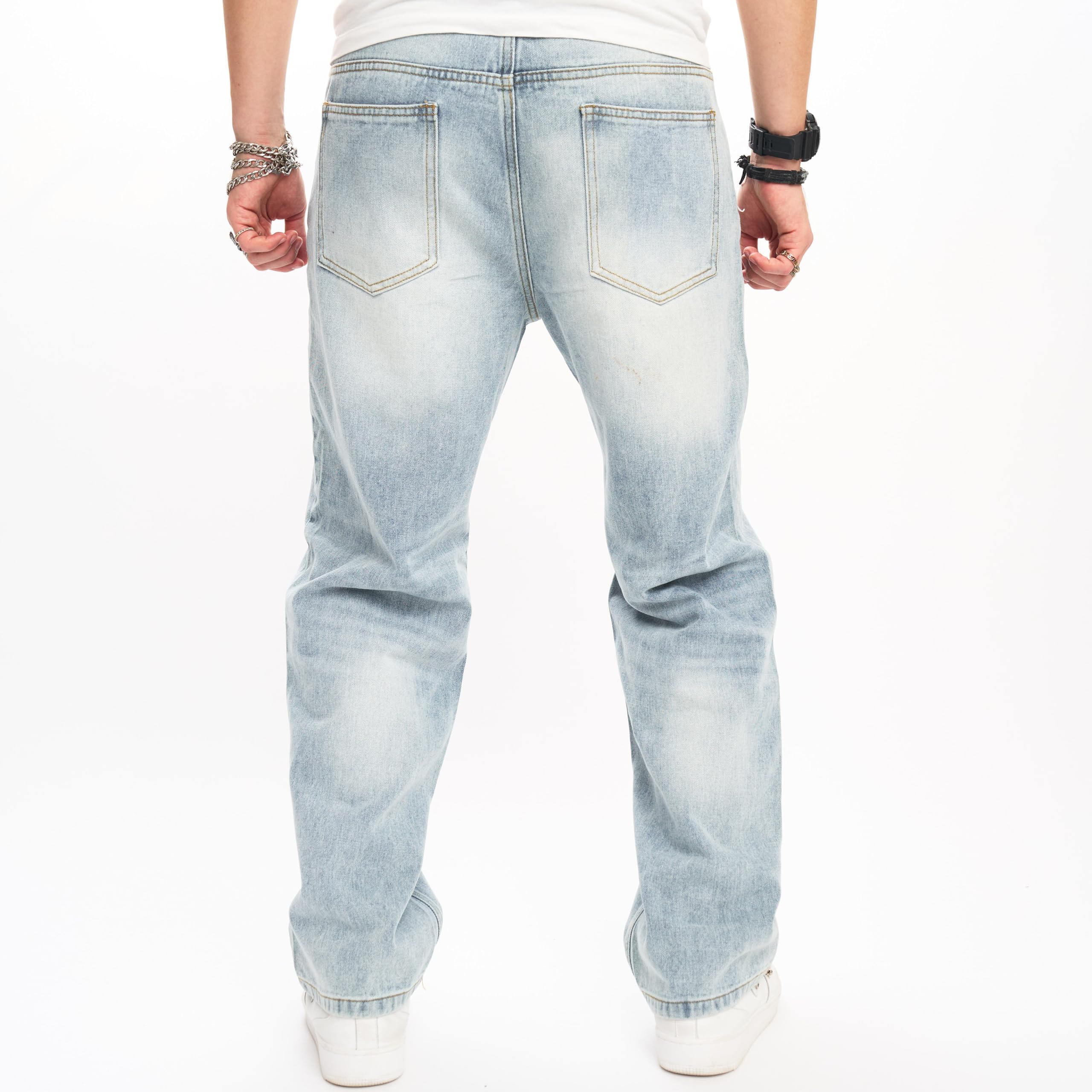 WEIBUMAOYI Men's Wide-Leg Jeans - Straight Leg Carpenter Denim Pants for Work & Casual Wear - Loose Fit Comfortable Trousers for Outdoor Activities and Daily Fashion