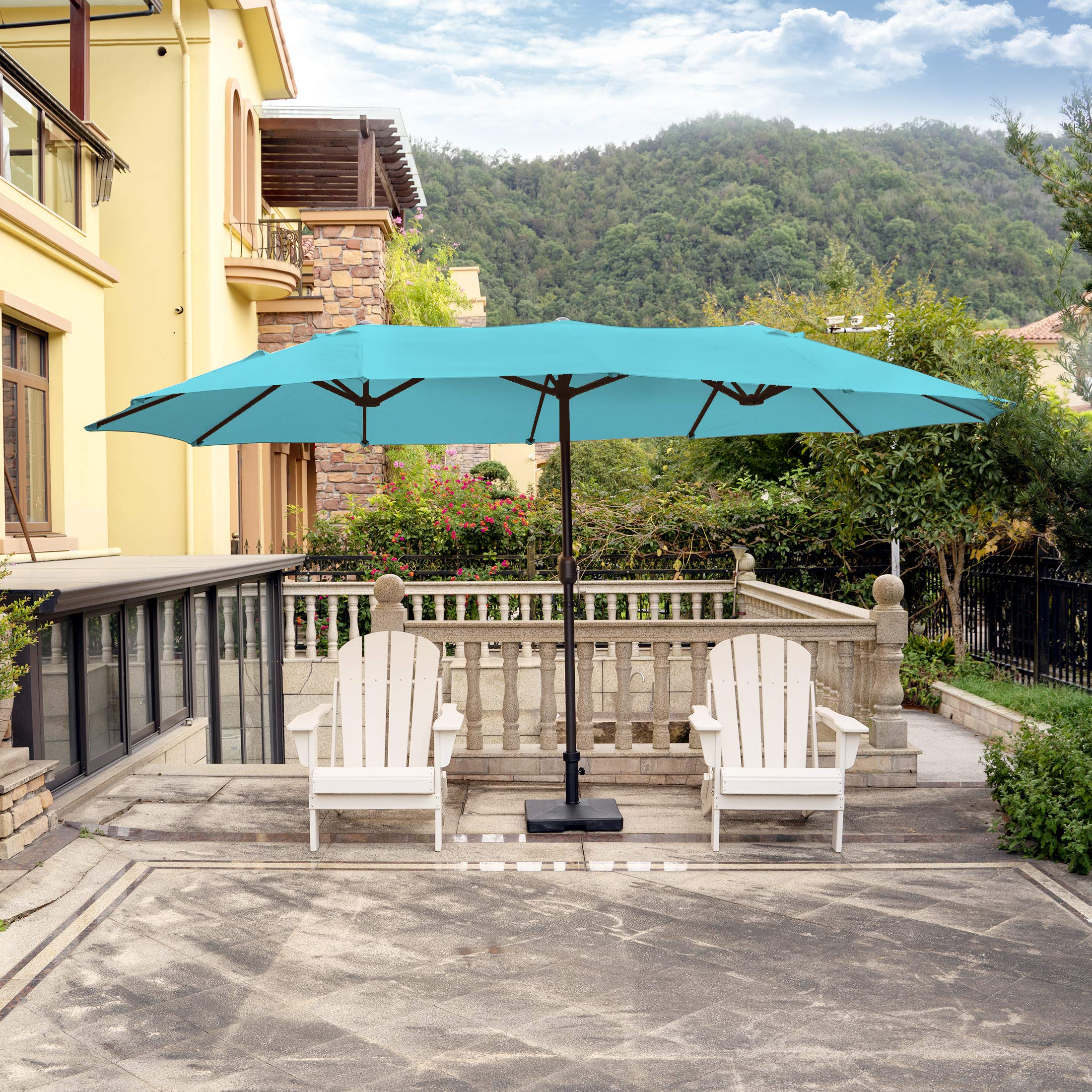 WO Home Furniture 15' x 9' Extra Large Patio Umbrella - Double Canopy Outdoor Sun Shade for Pool, Deck, Garden & Backyard