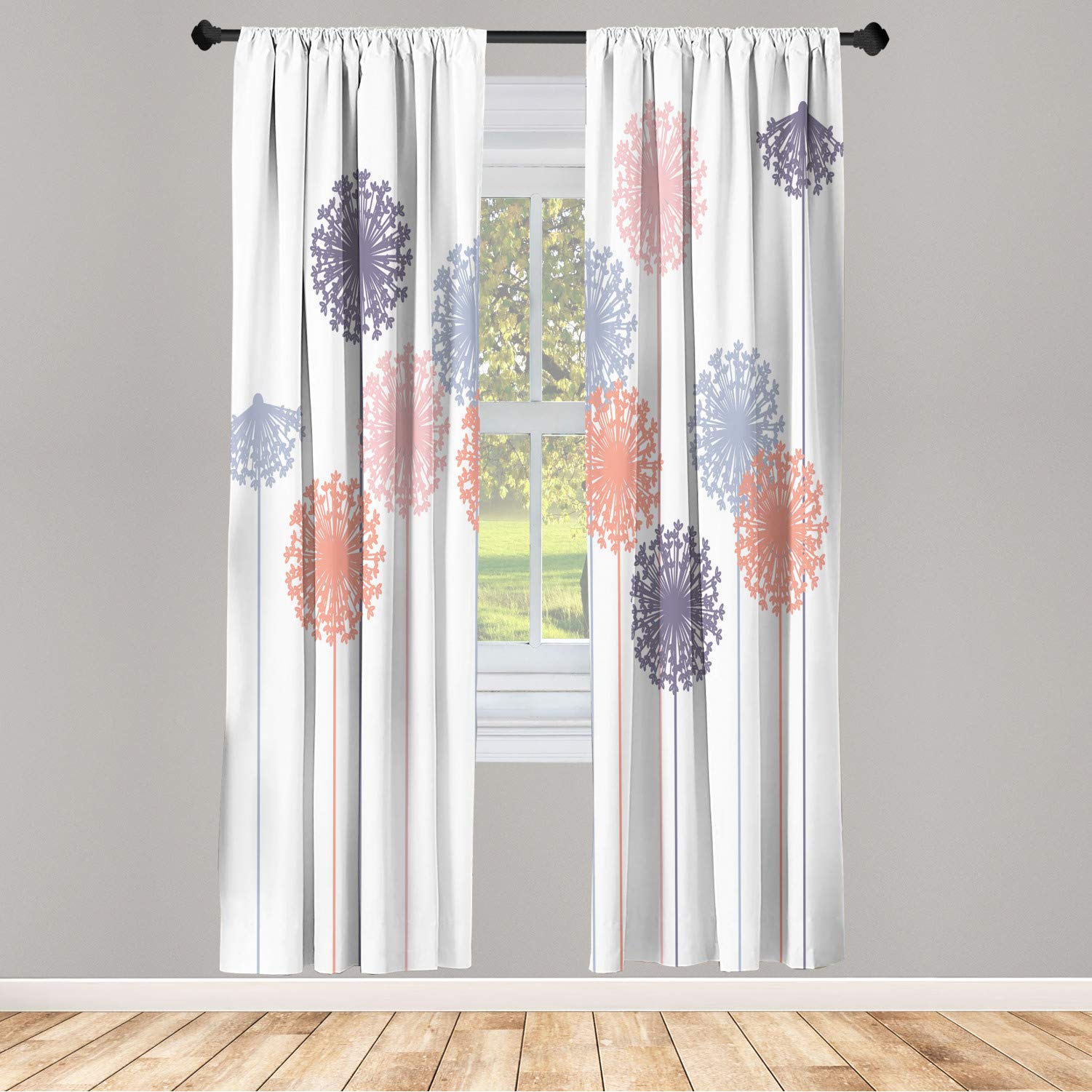 Ambesonne Dandelion Window Curtains - Abstract Wildflower Silhouette Botanical Design, Lightweight Summer Meadow Print 2-Panel Set with Rod Pocket, 28