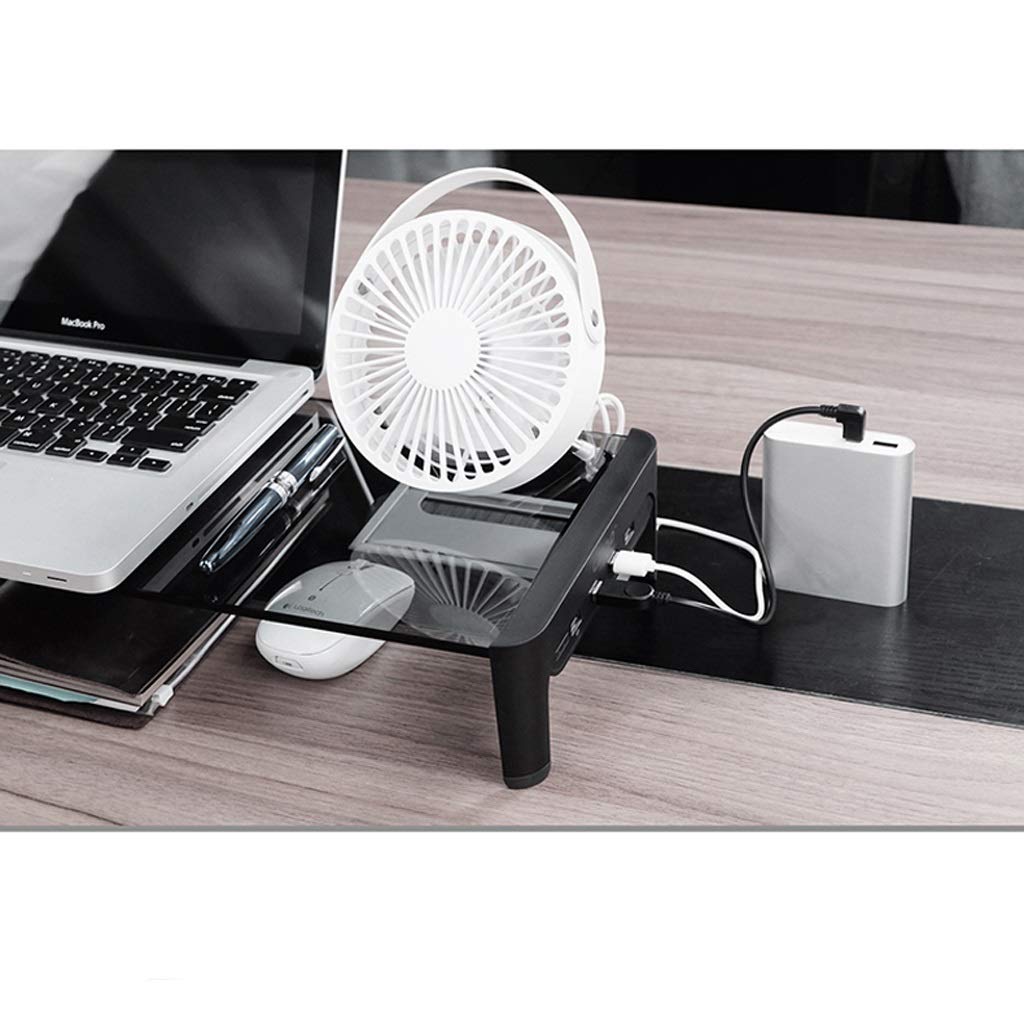 DLT Premium Tempered Glass Monitor Stand with ABS Frame - 60cm Adjustable Riser with USB 2.0 Hub (3 Ports + Fast Charging) - Includes 1.5m & 1.7m Power Cables - Black - Perfect for Home Office & Gaming Setup