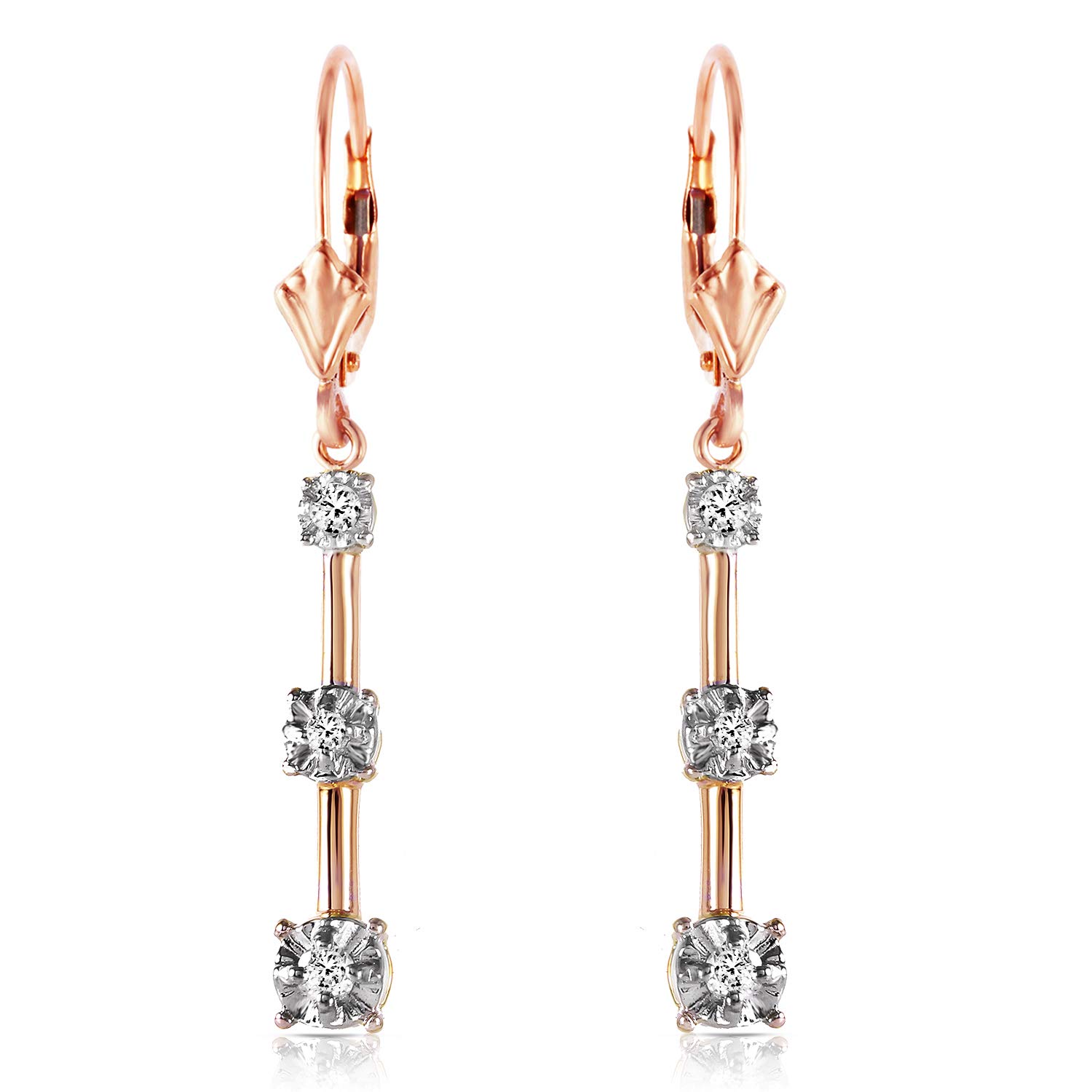 14K Rose Gold Leverback Diamond Earrings for Women - Elegant Dangle Hoop Earrings for Wedding, Party & Everyday Wear