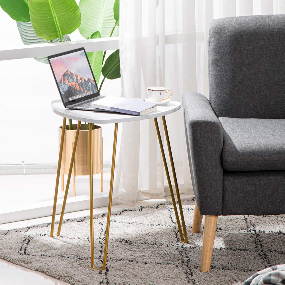 Modern White Marble & Metal Nesting Coffee Tables Set of 2 - Minimalist End/Side Tables for Living Room, Sofa & Home Office - Perfect for Small Spaces, Lounge Areas & Contemporary Decor