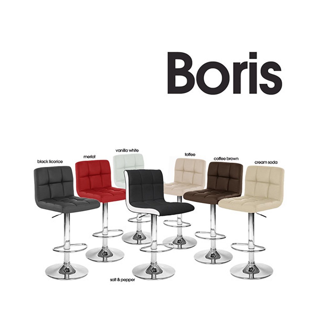 Boris Contemporary Adjustable Height Bar Stool - Chrome Base & Footrest, Cream Upholstery, Perfect for Kitchen Islands & Home Bars