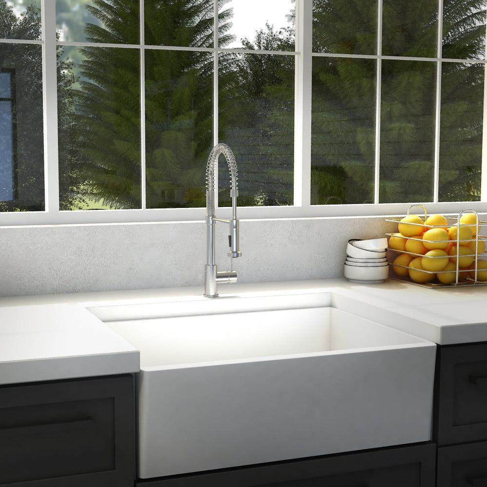 ZLINE Apollo Pull Down Spring Single Handle Chrome Kitchen Faucet - Modern High Arc Design for Easy Dishwashing & Food Prep (APL KF CH) | Perfect for Residential & Commercial Kitchens