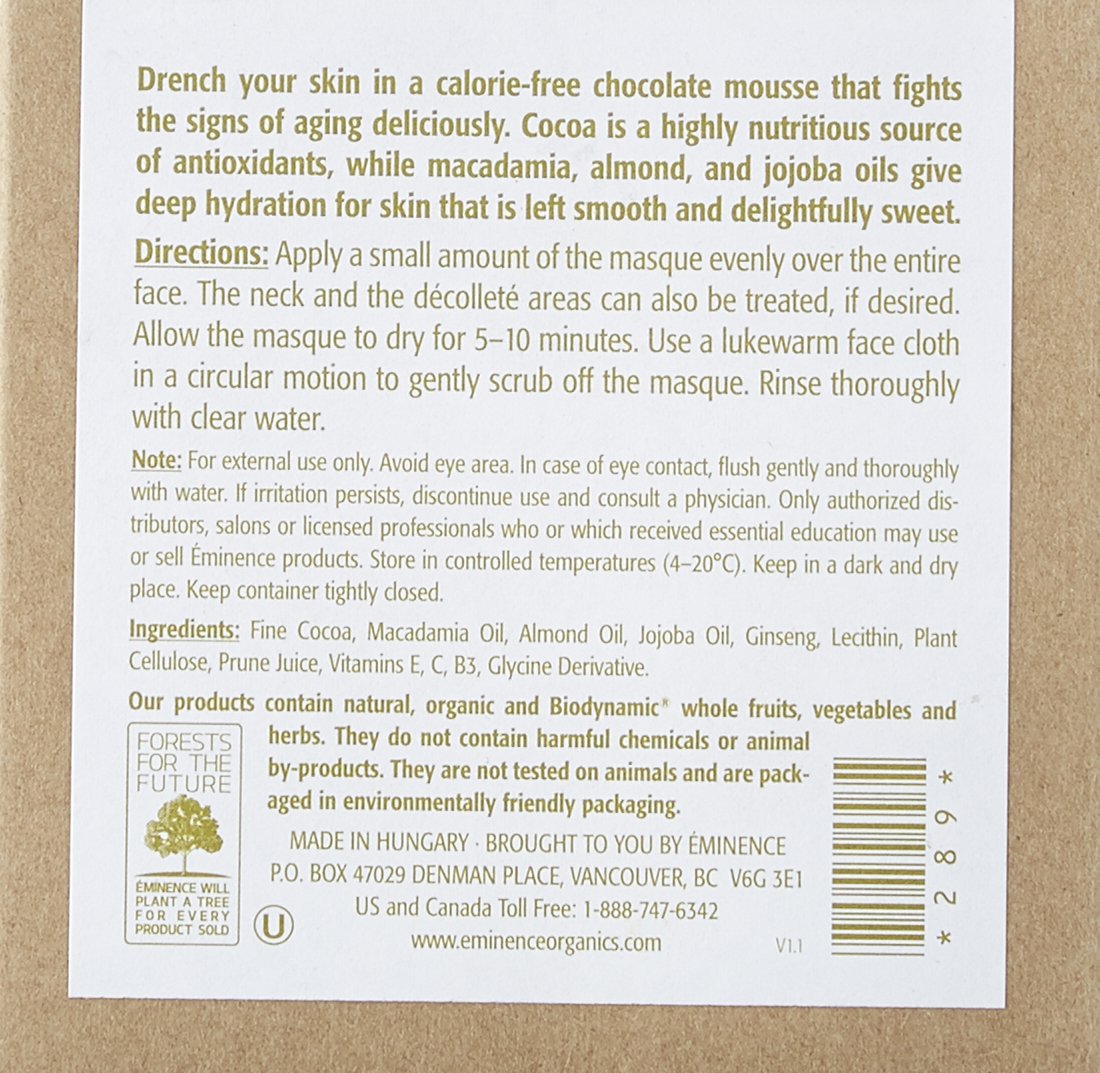 Eminence Organic Chocolate Mousse Hydration Mask 2 oz - Deep Moisturizing Facial Treatment for Dry Skin | Spa Quality Skincare at Home