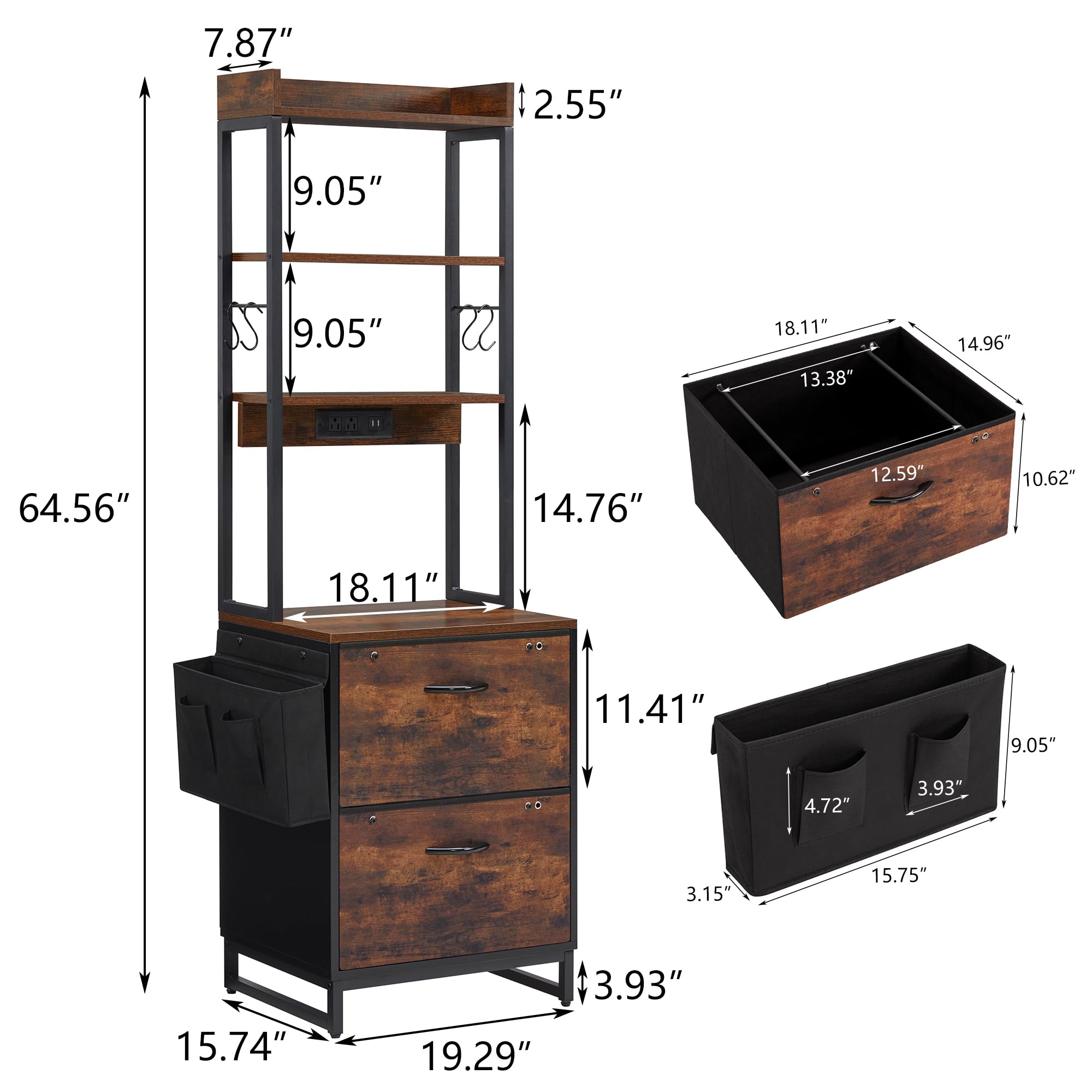2-Drawer File Cabinet with Adjustable Hanging Folders & Storage Shelf - Letter/A4 Size Office Storage with Built-in Power Outlet - Perfect for Home Office, Study Room & Small Workspaces